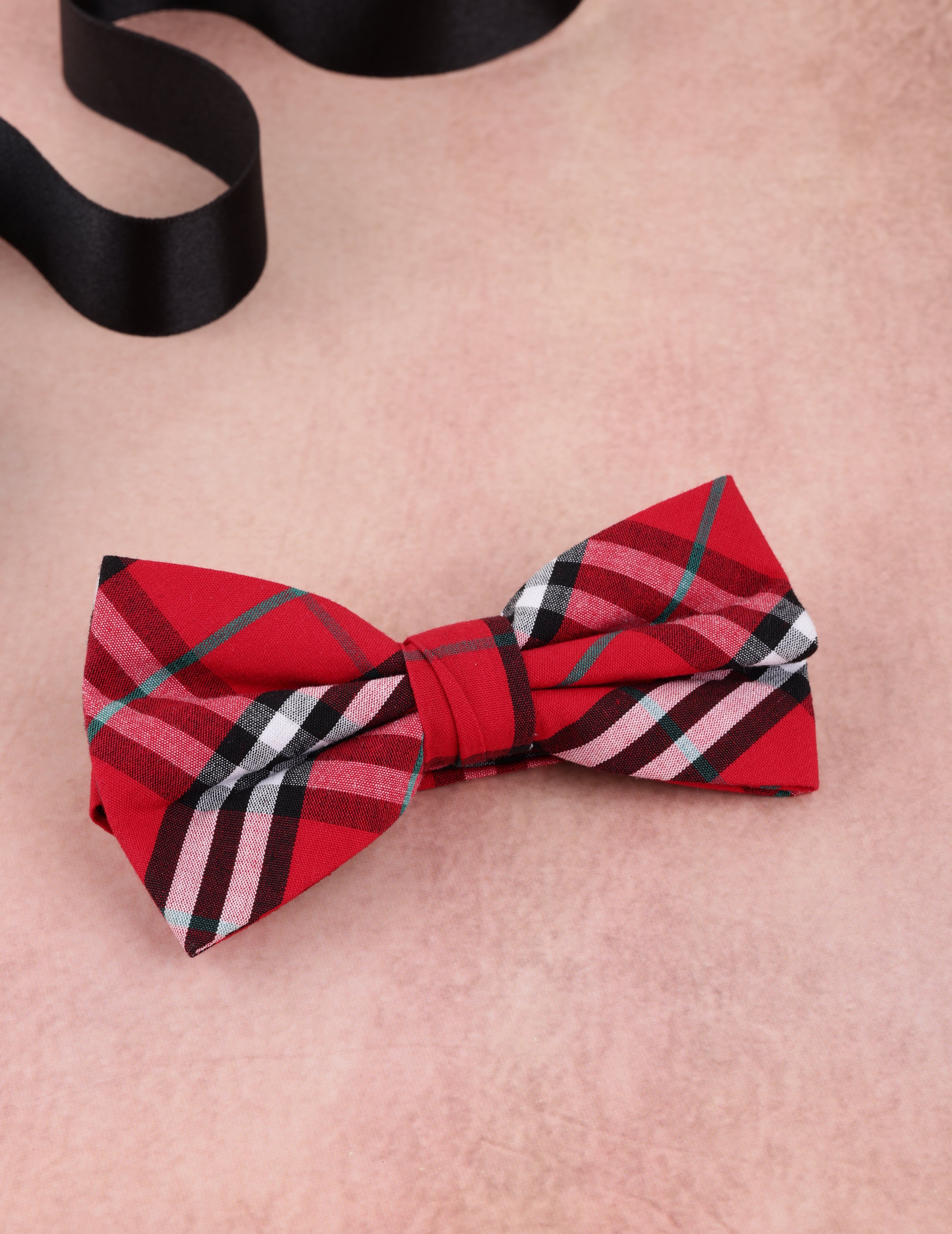 Crimson Red Tartan Plaid Bow Tie