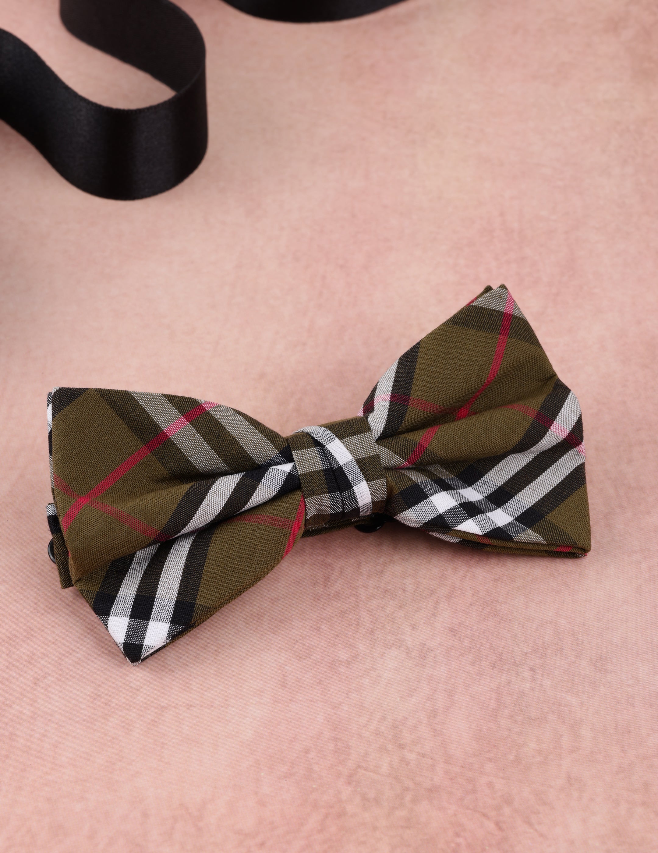 Olive Green Tartan Plaid Bow Tie