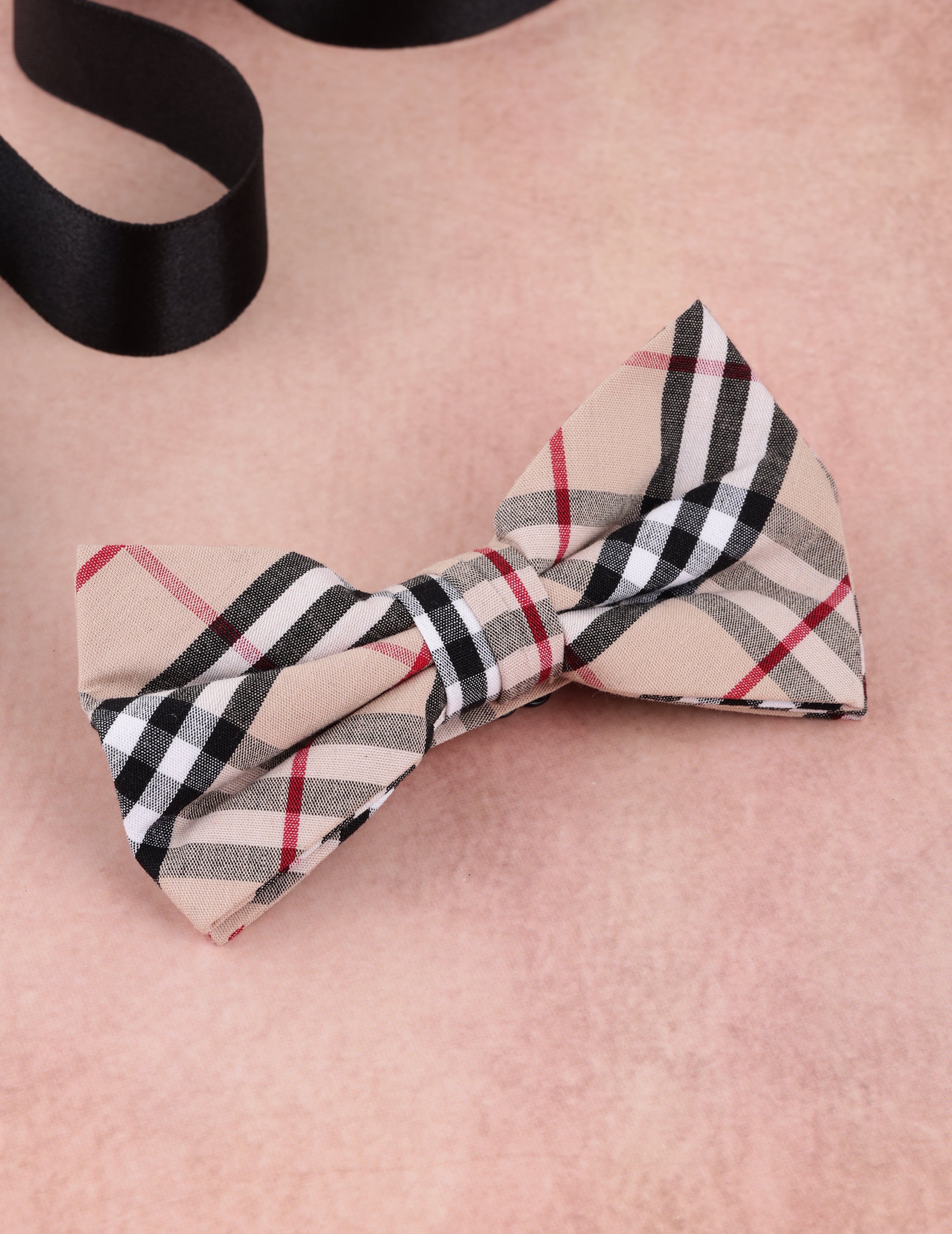 Classic Beige Tartan Plaid Bow Tie