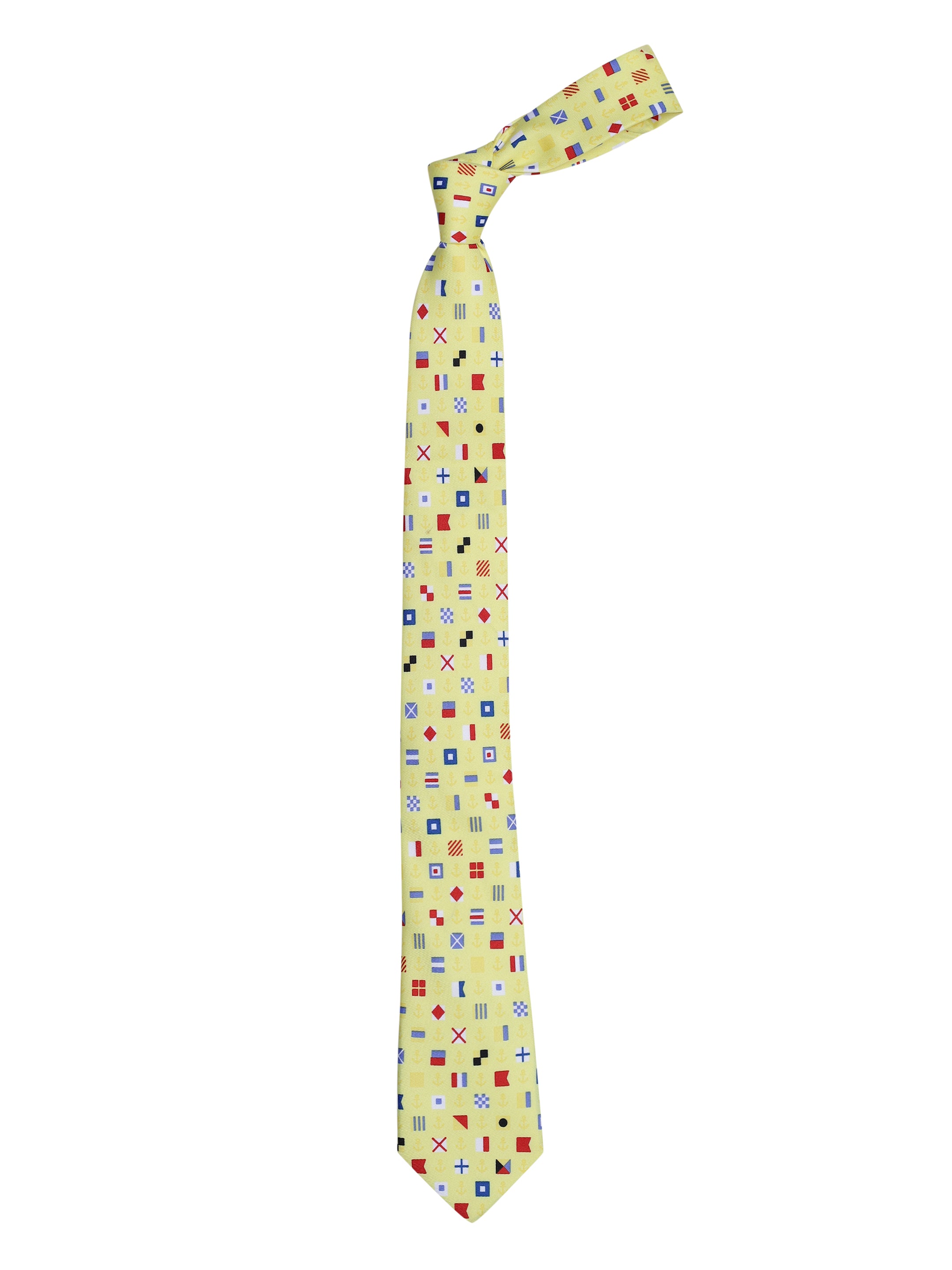 Yellow Printed Tie with Multicolor Geometric Pattern