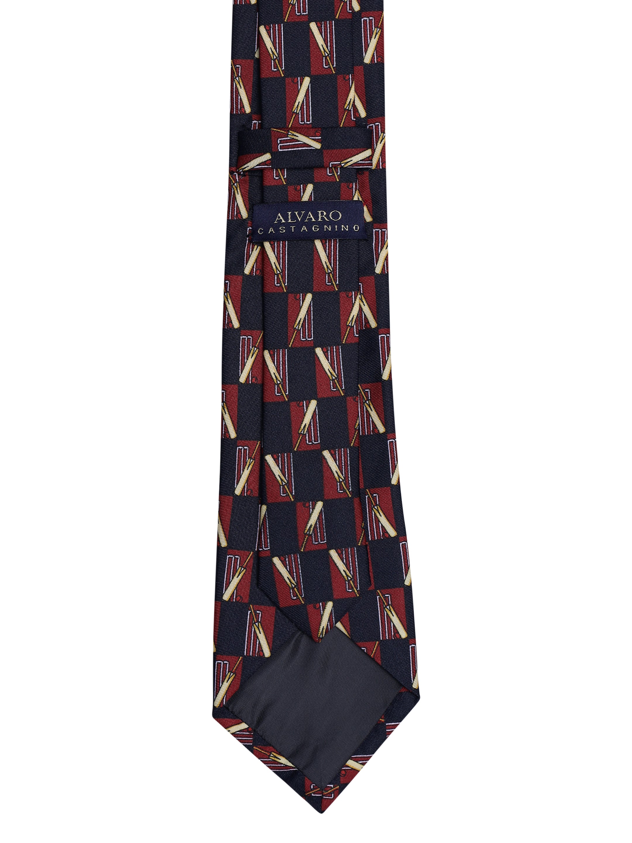 Red & Navy Checkered Tie with Geometric Pattern