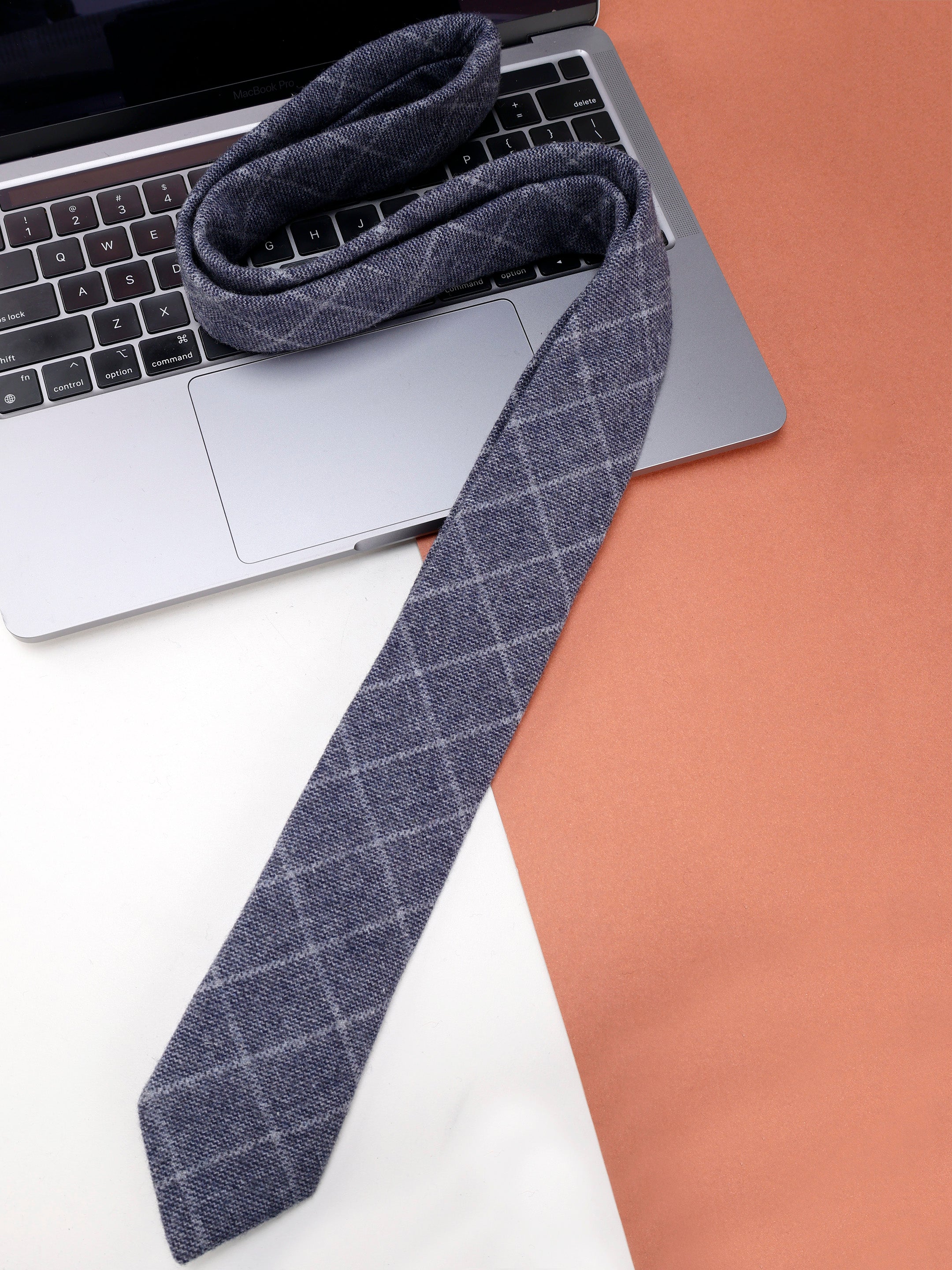 Grey Windowpane Check Cotton Necktie