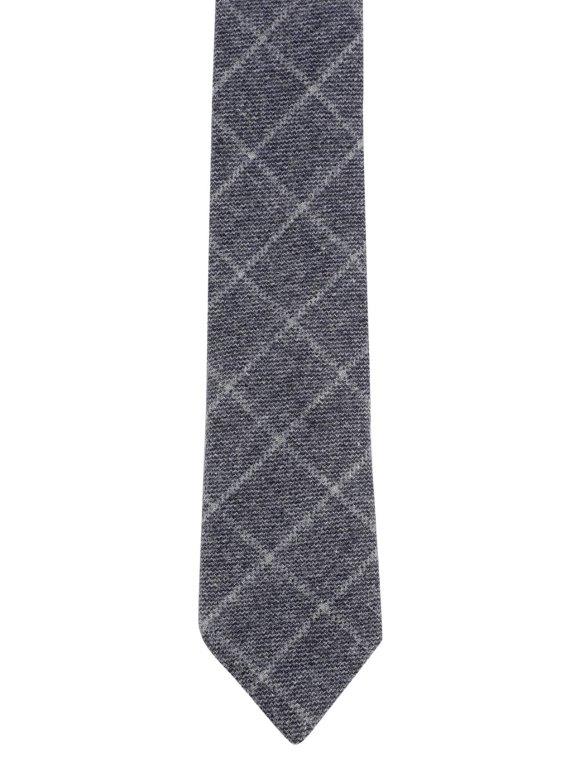 Grey Windowpane Check Cotton Necktie