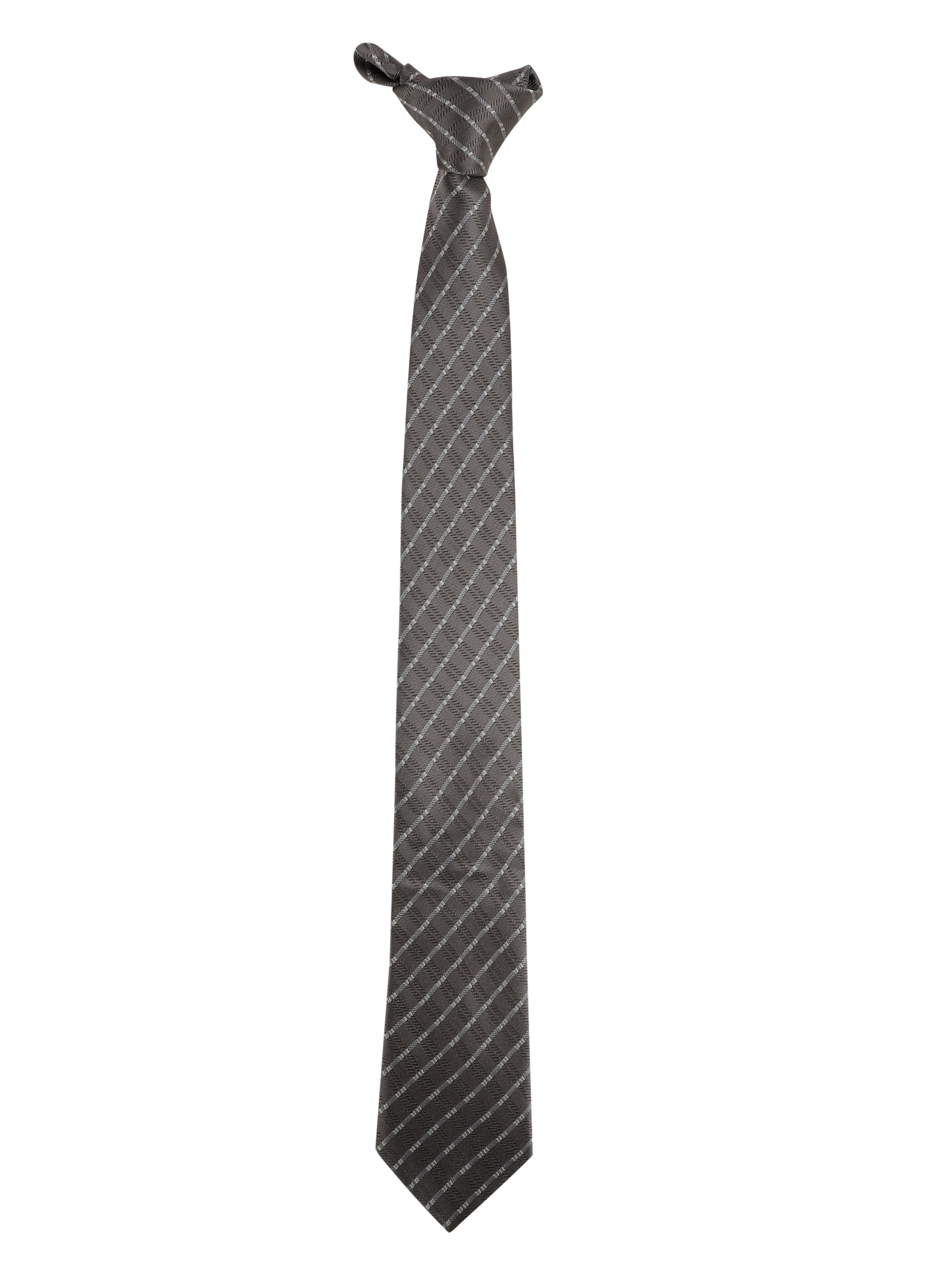 Grey Diagonal Checked Necktie