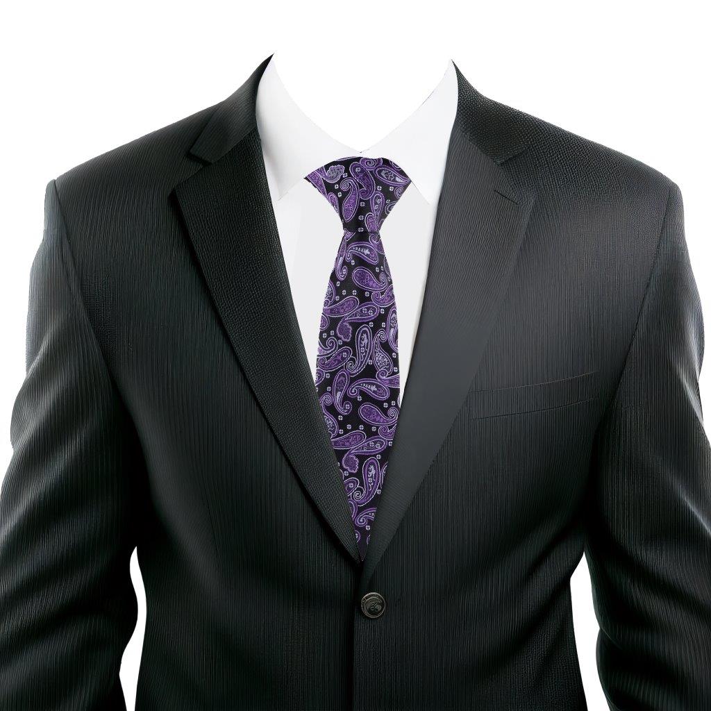 Black & Purple Paisley Silk Necktie