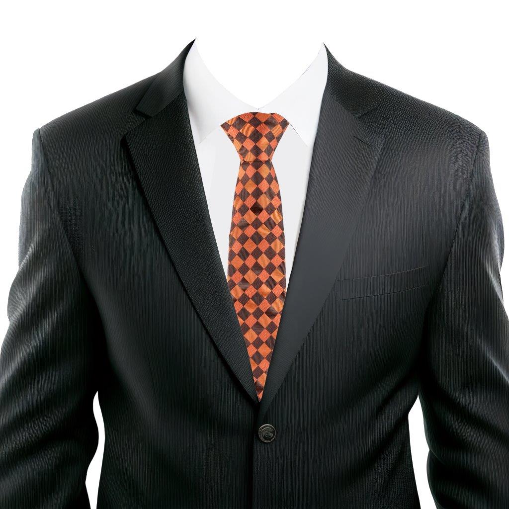 Orange & Black Checked Silk Necktie