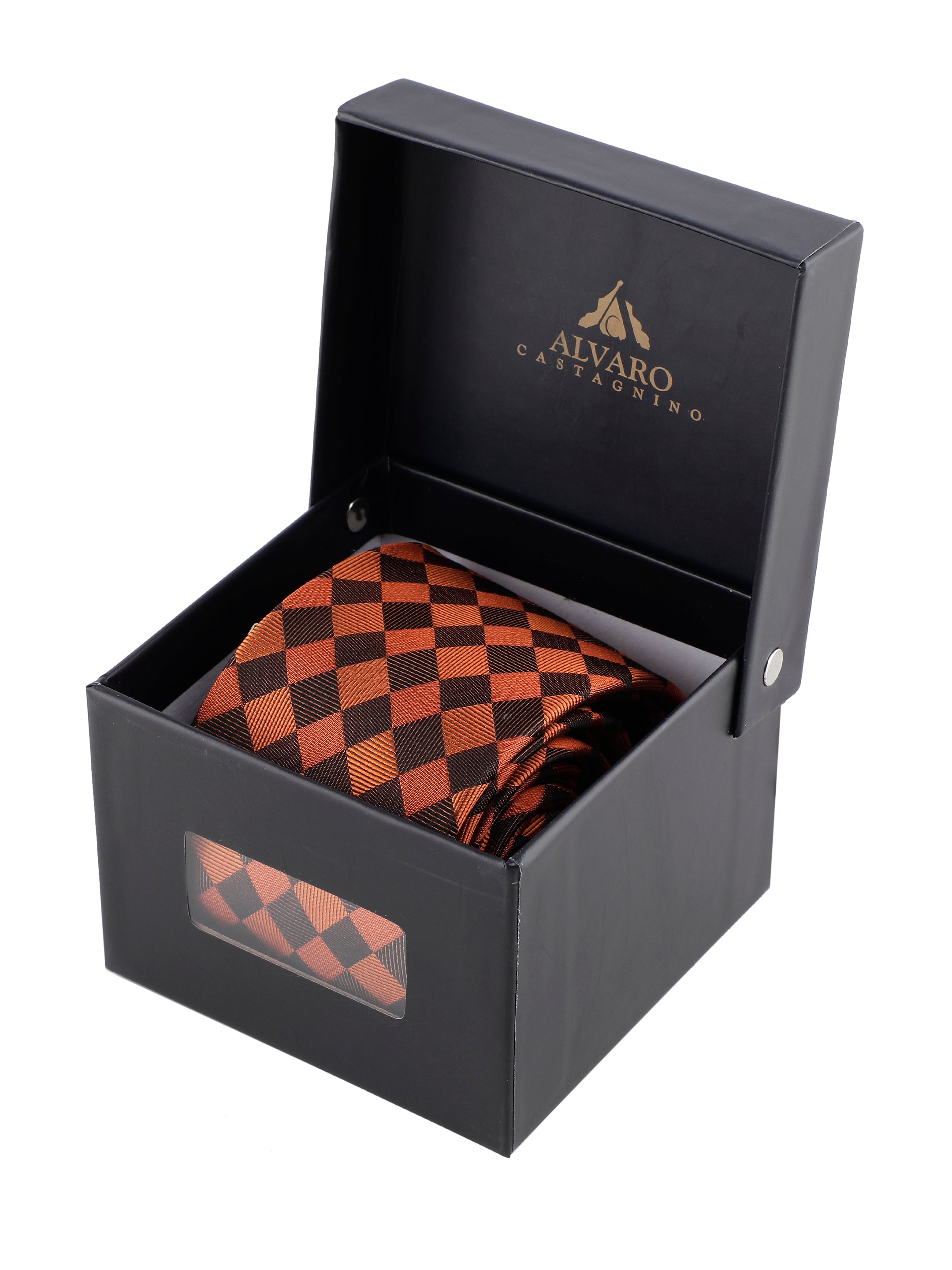 Orange & Black Checked Silk Necktie
