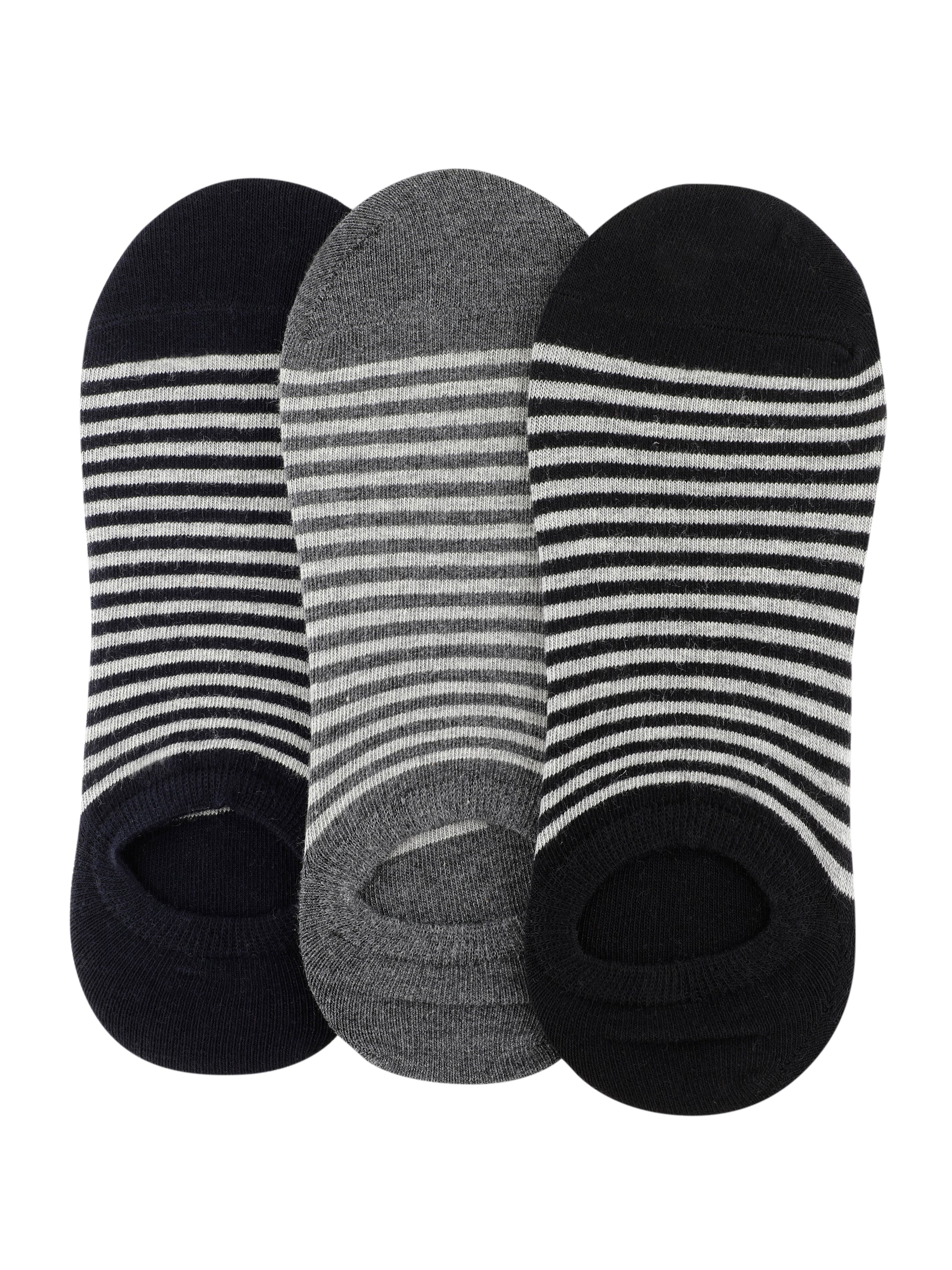 Alvaro Castagnino Men Black & Grey Coloured Striped Shoe Liners Socks
