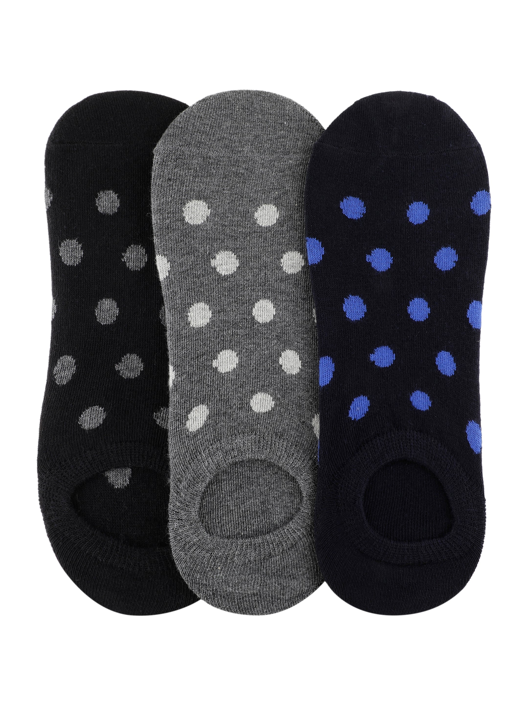 Alvaro Castagnino Men Black & Grey Coloured Polka Dots Shoe Liners Socks