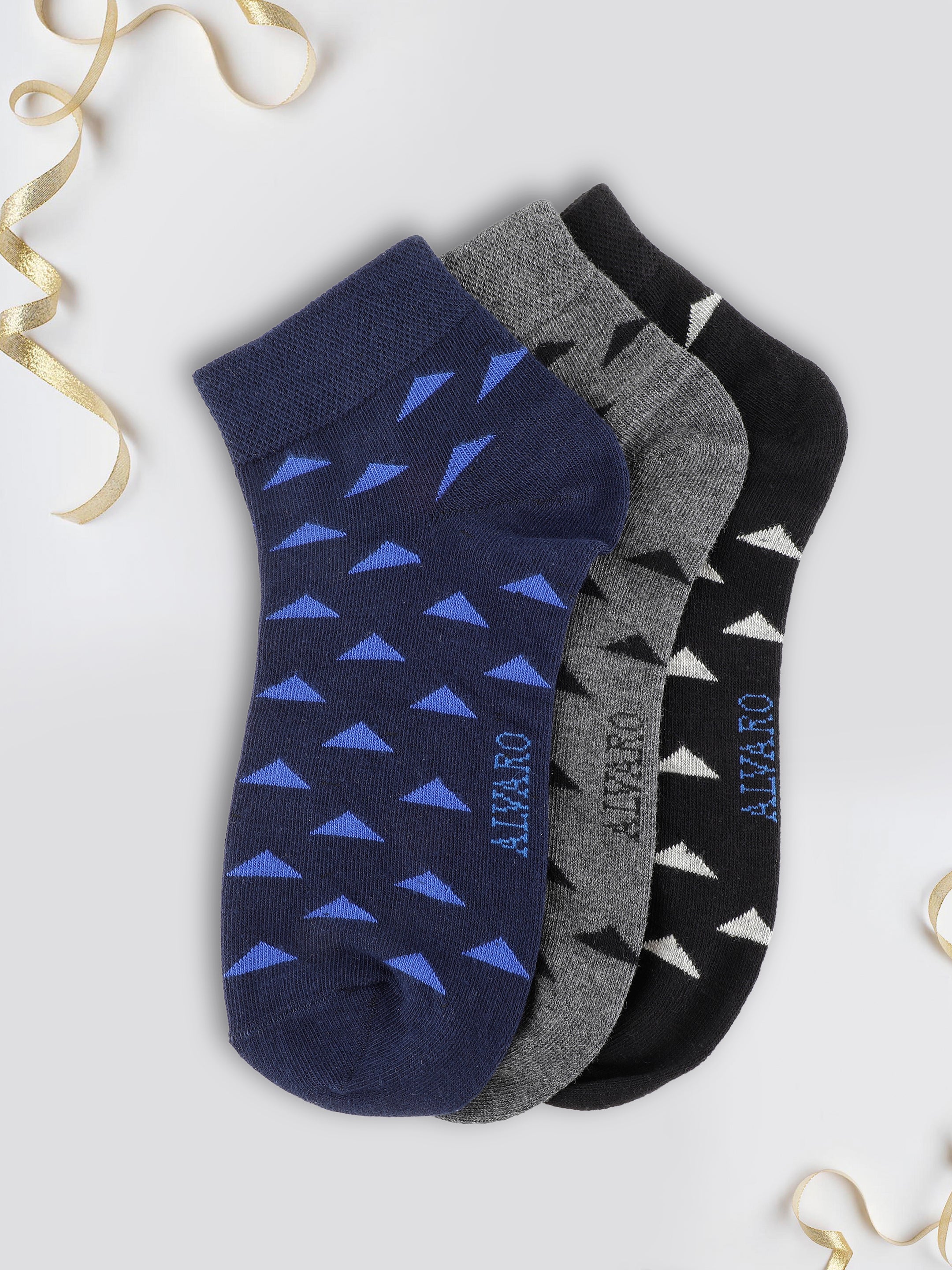 Alvaro Castagnino Men Black Grey & Blue Coloured Ankle-Length Socks