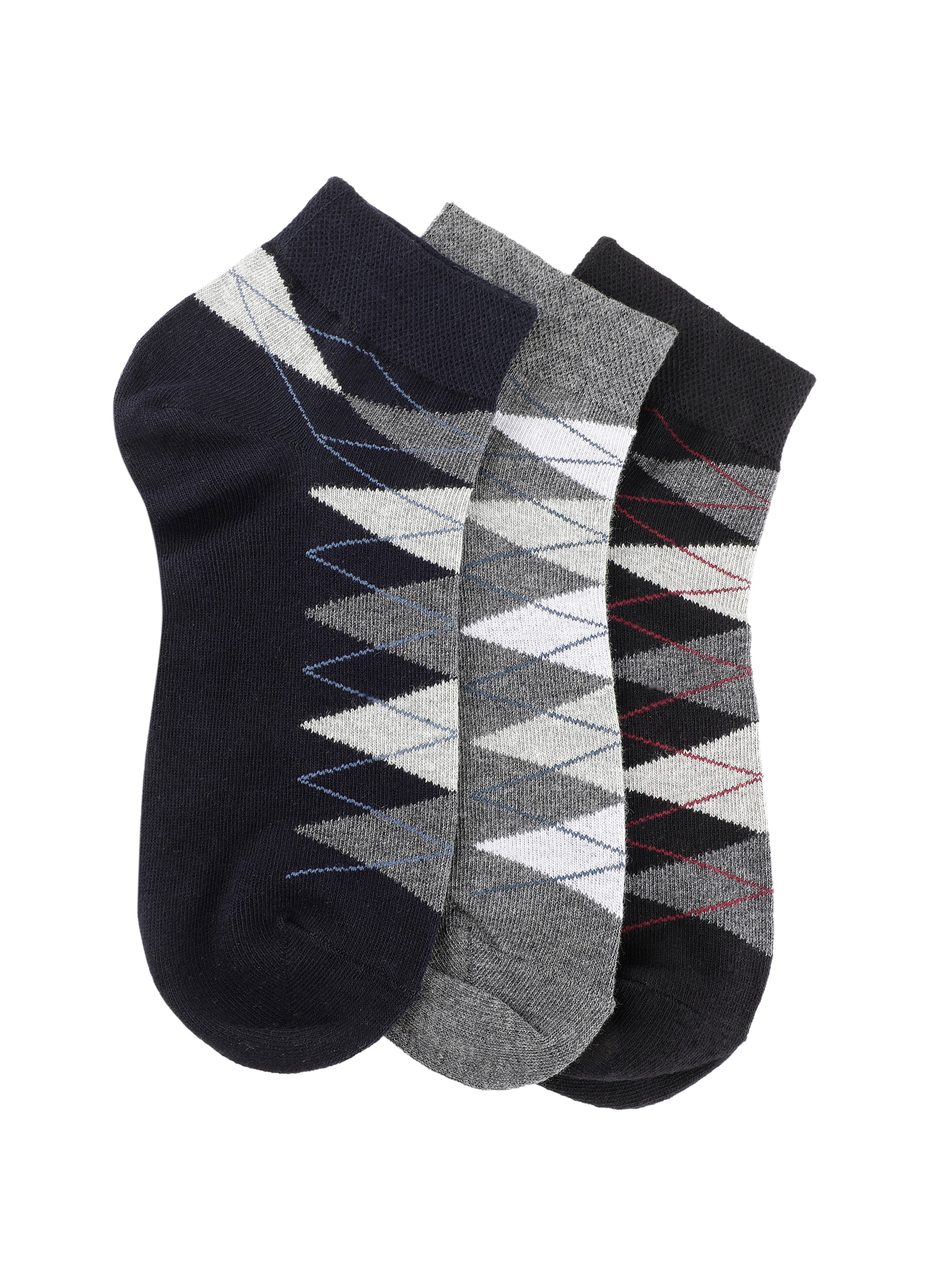 Black, Grey & Navy Checkered Argyle Ankle Socks