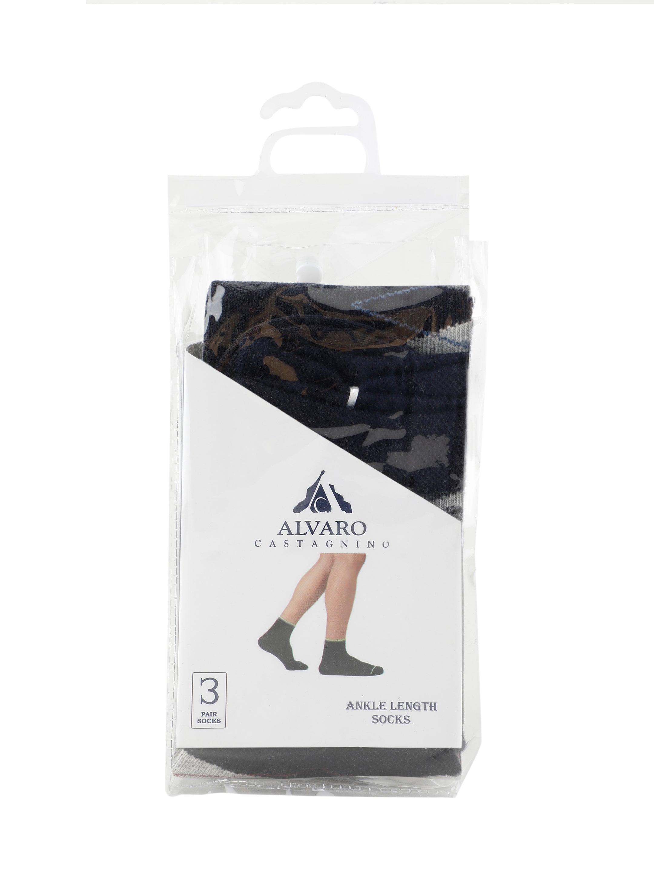 Black, Grey & Navy Checkered Argyle Ankle Socks