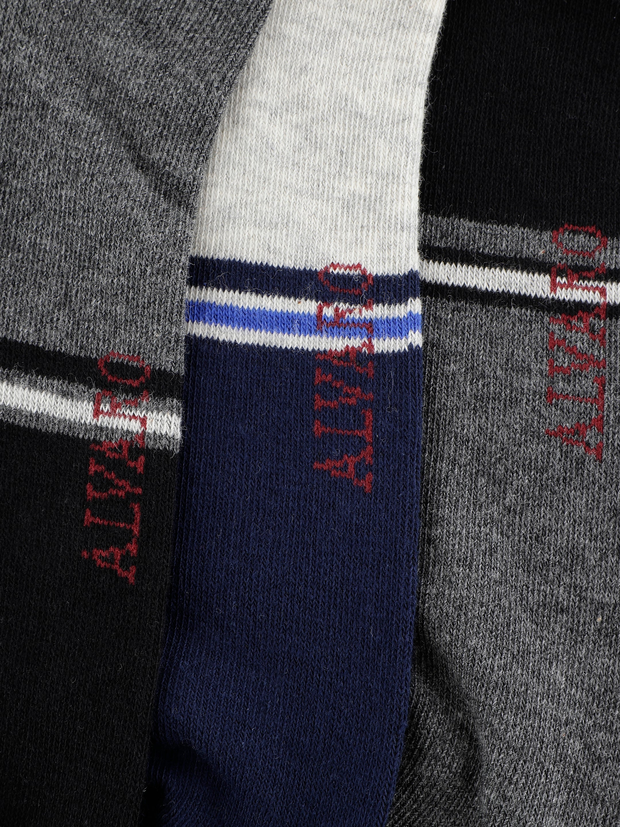 Grey, Navy & White Stripe Accented Ankle Socks