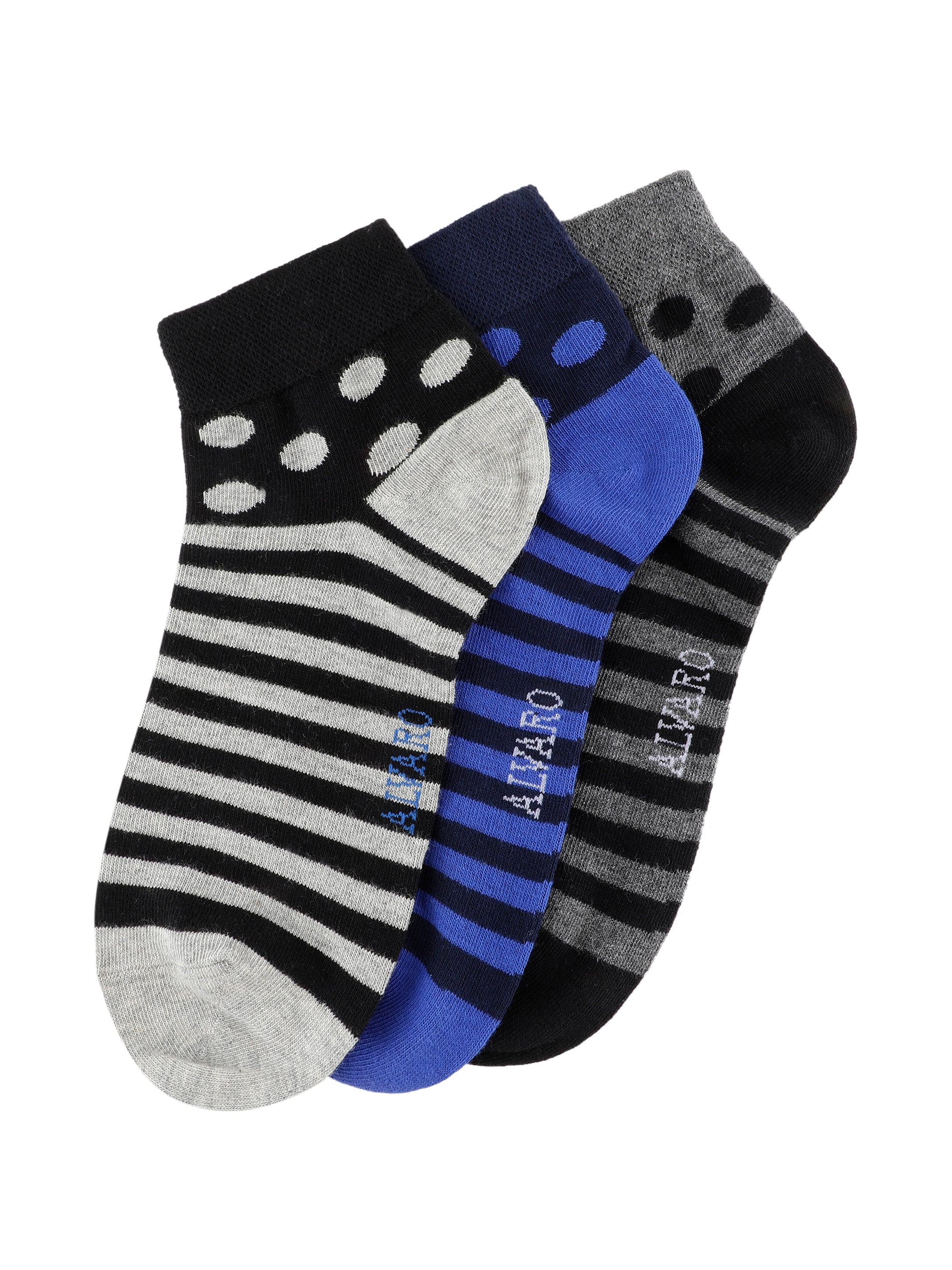 Alvaro Castagnino Men Black Grey & Blue Coloured Striped Ankle-Length Socks