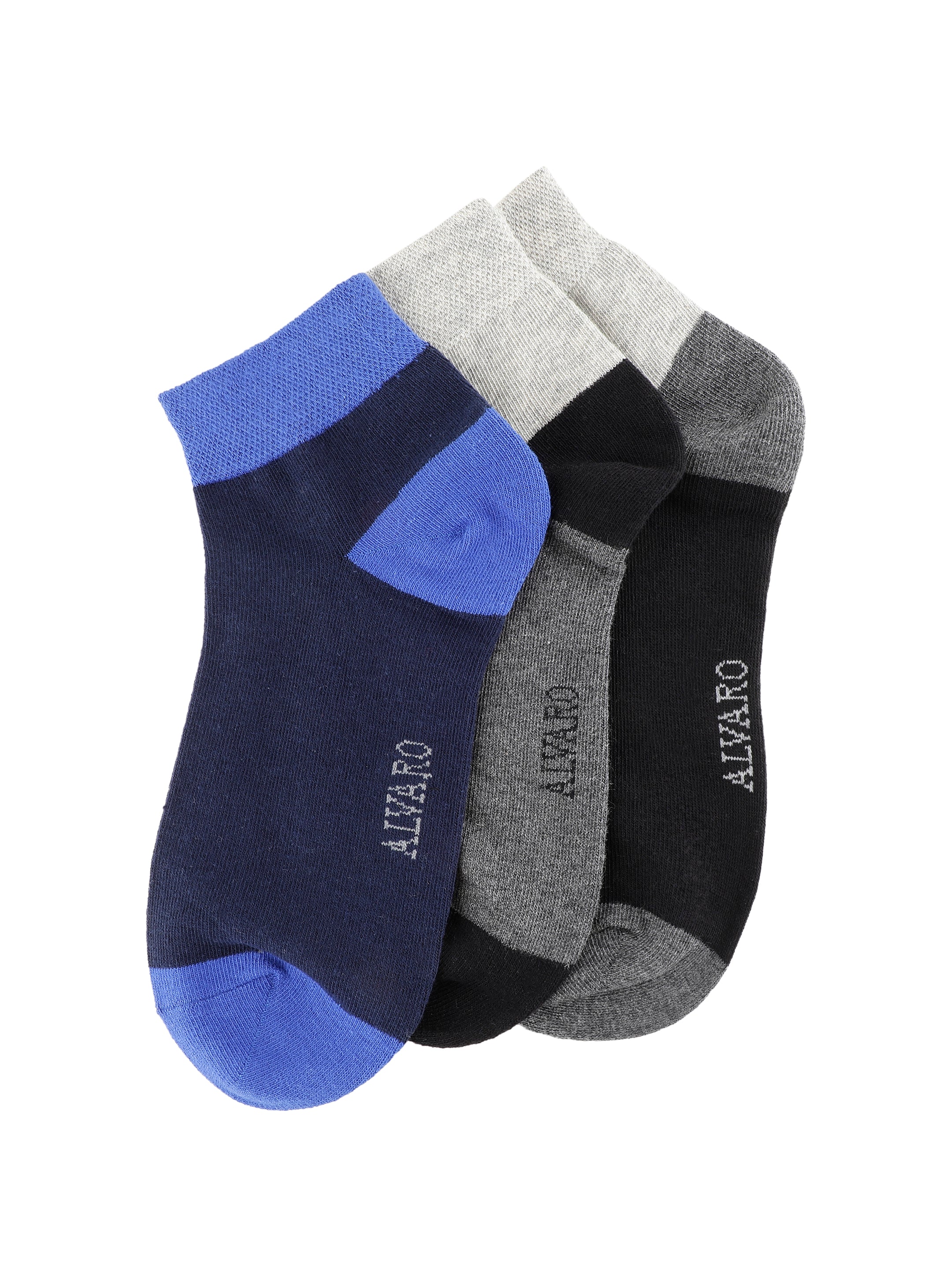 Alvaro Castagnino Men Black Grey & Blue Coloured Ankle-Length Socks