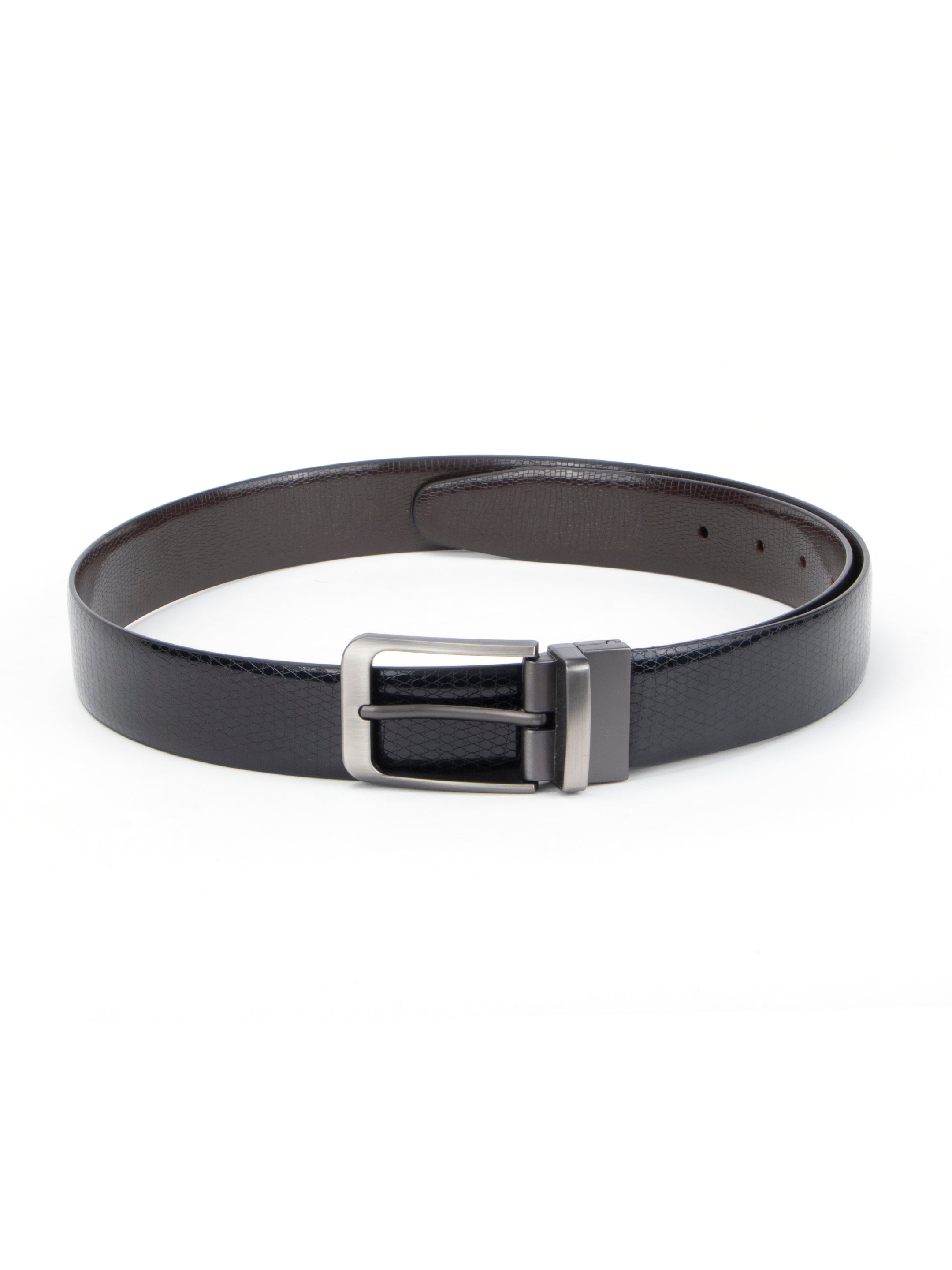 Reversible Black Snakeskin & Brown Micro-Pebble Leather Belt.