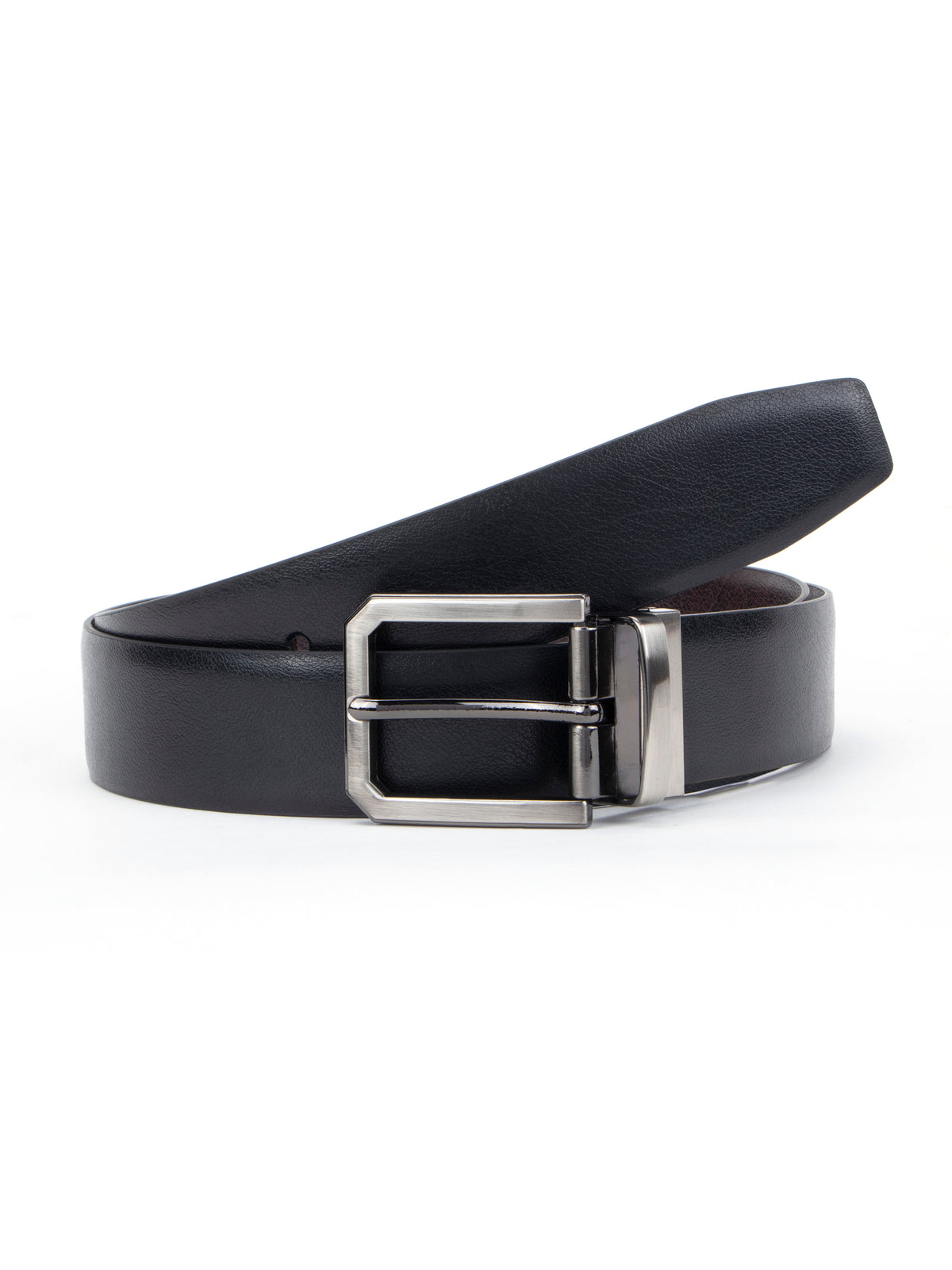 Reversible Pebbled & Smooth Black Leather Belt