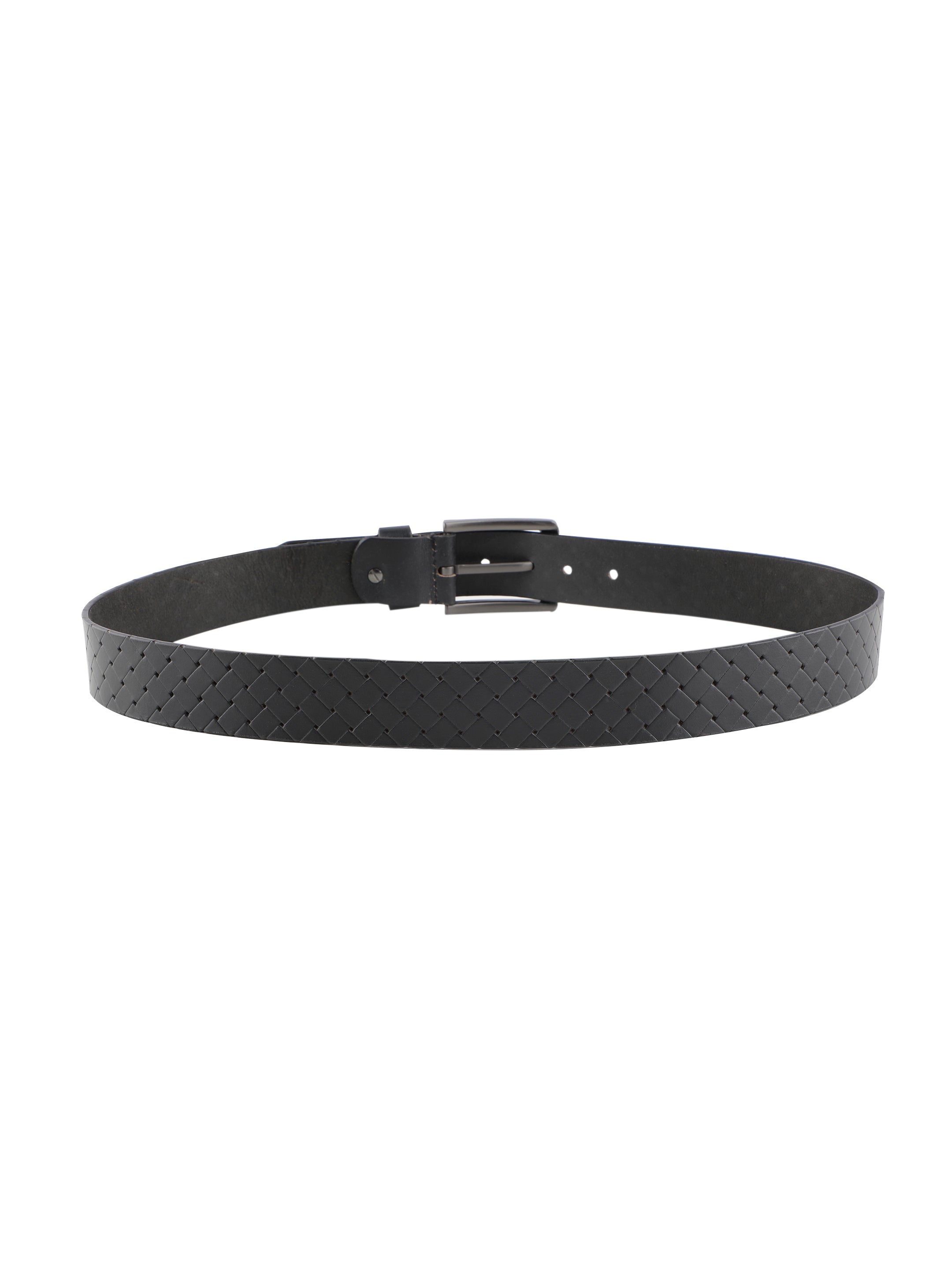 Basket Weave Black Leather Belt
