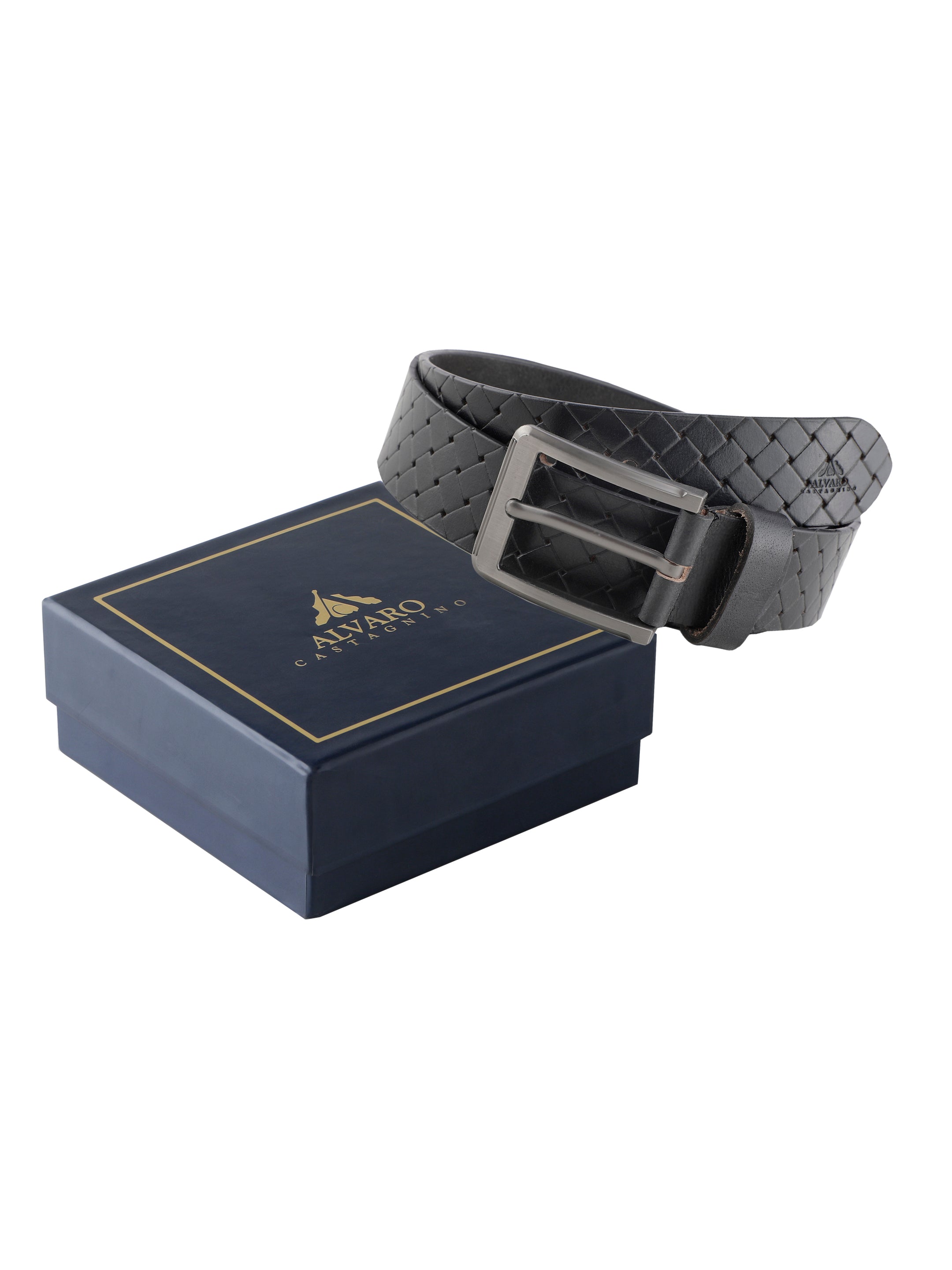 Basket Weave Black Leather Belt