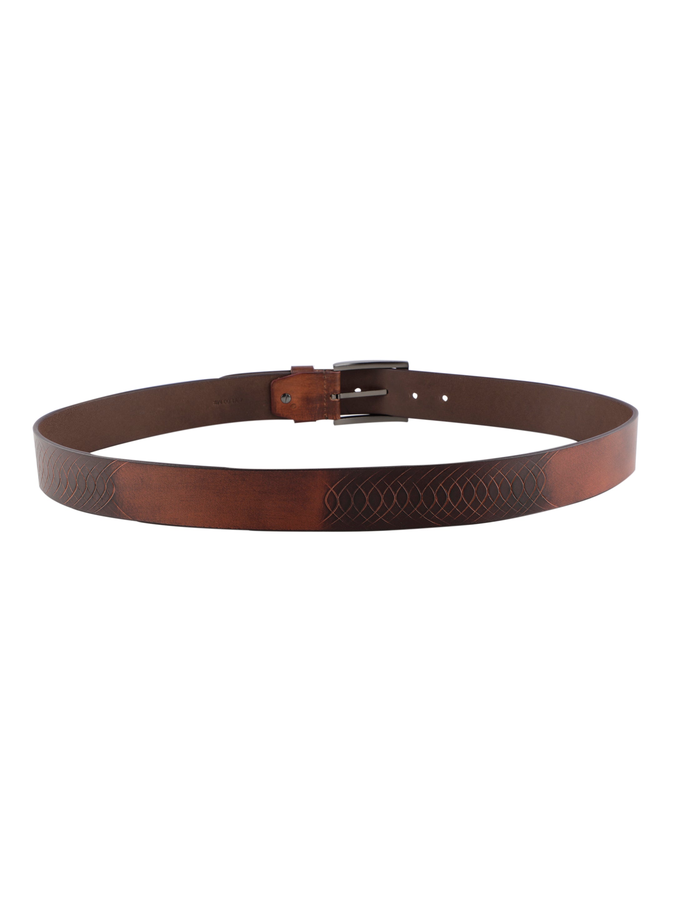 Arc Embossed Brown Leather Belt