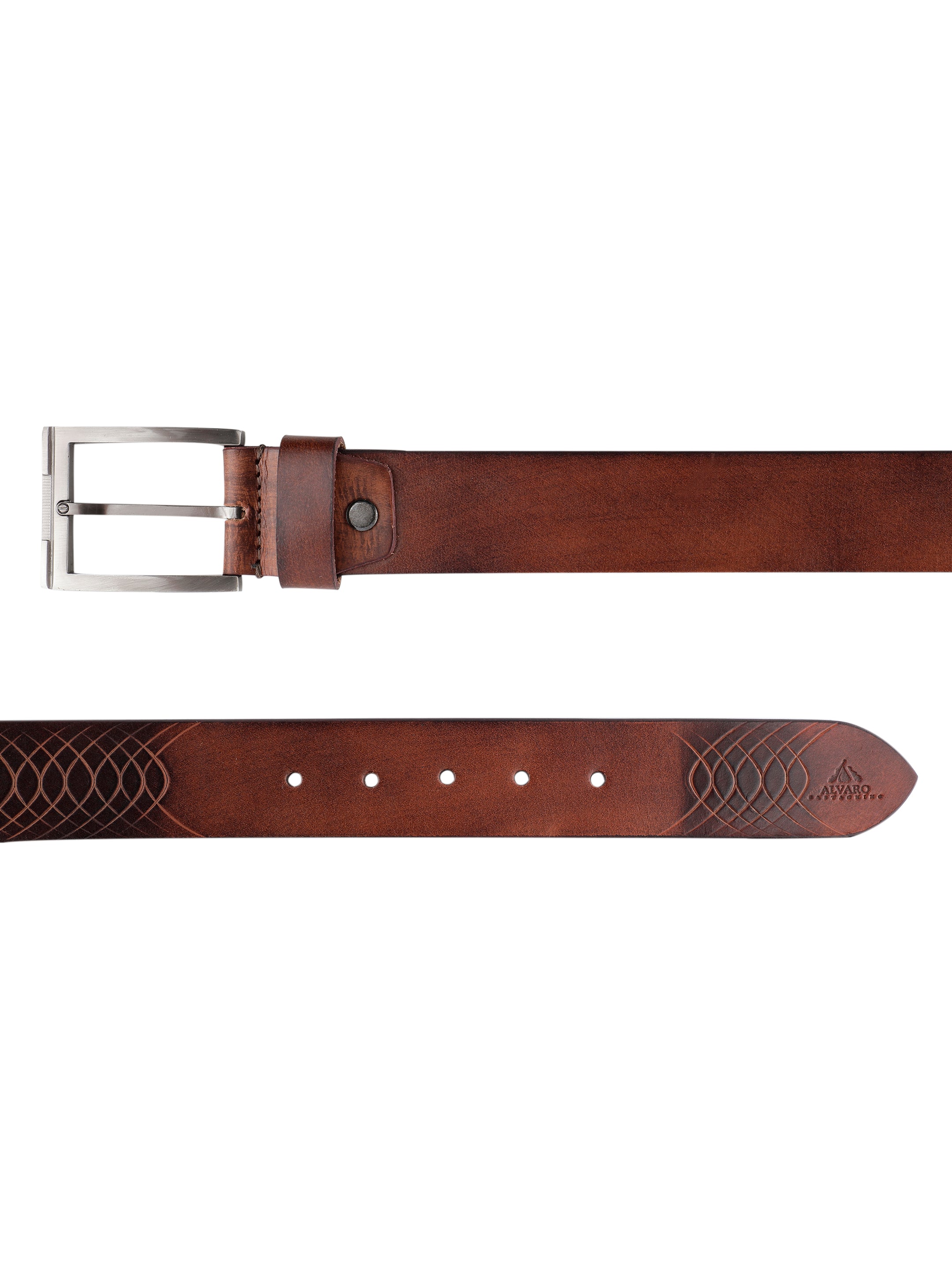 Arc Embossed Brown Leather Belt