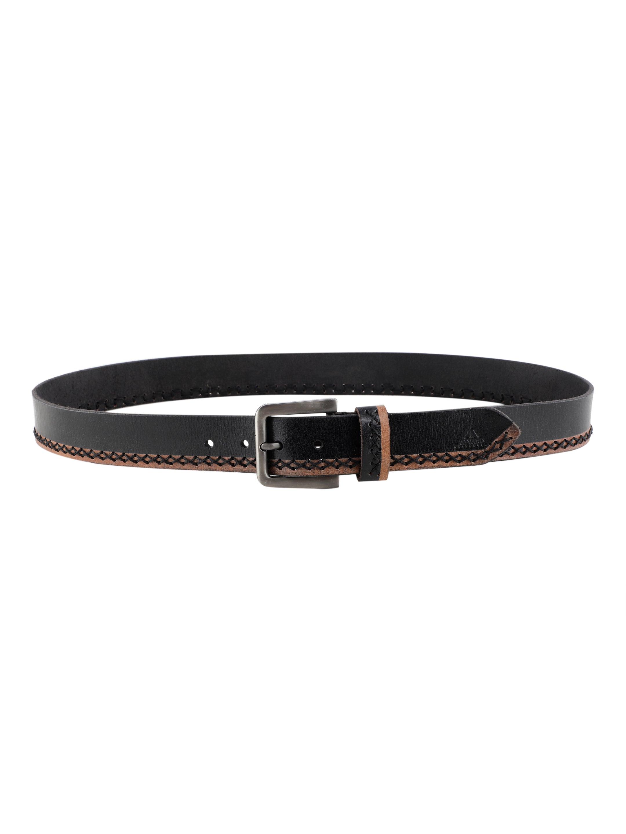 Tan Whipstitch Black Leather Belt