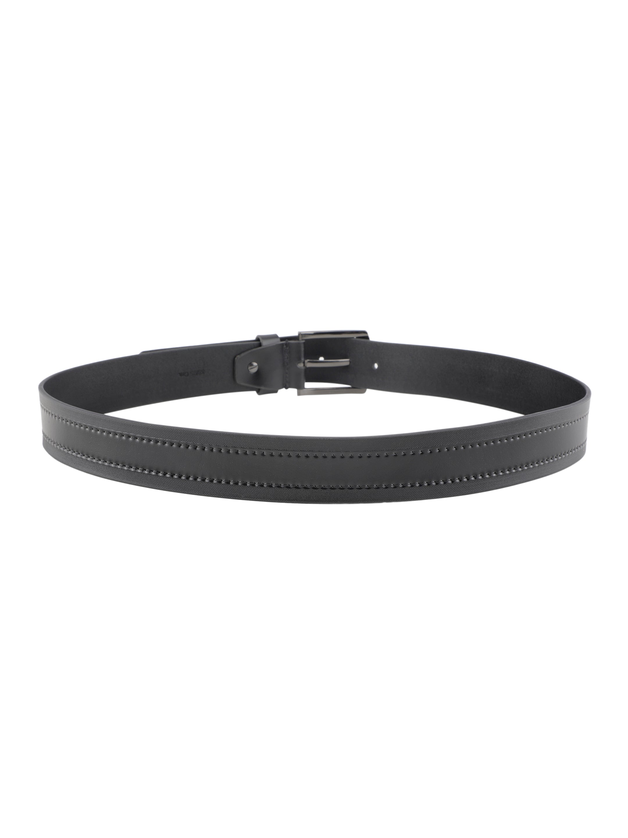 Embossed Borders Black Striped Leather Belt