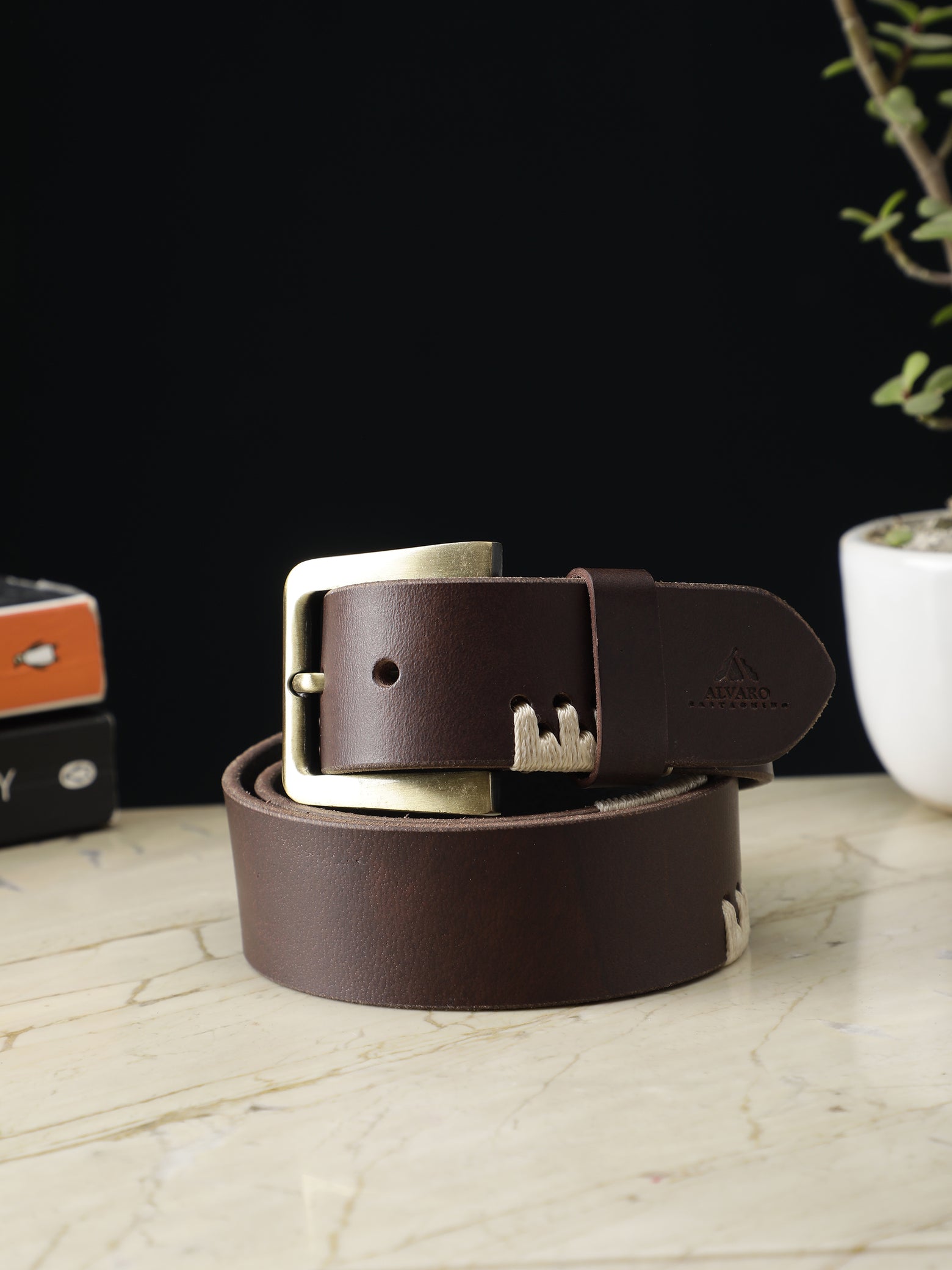 Brown Whipstitch Leather Belt