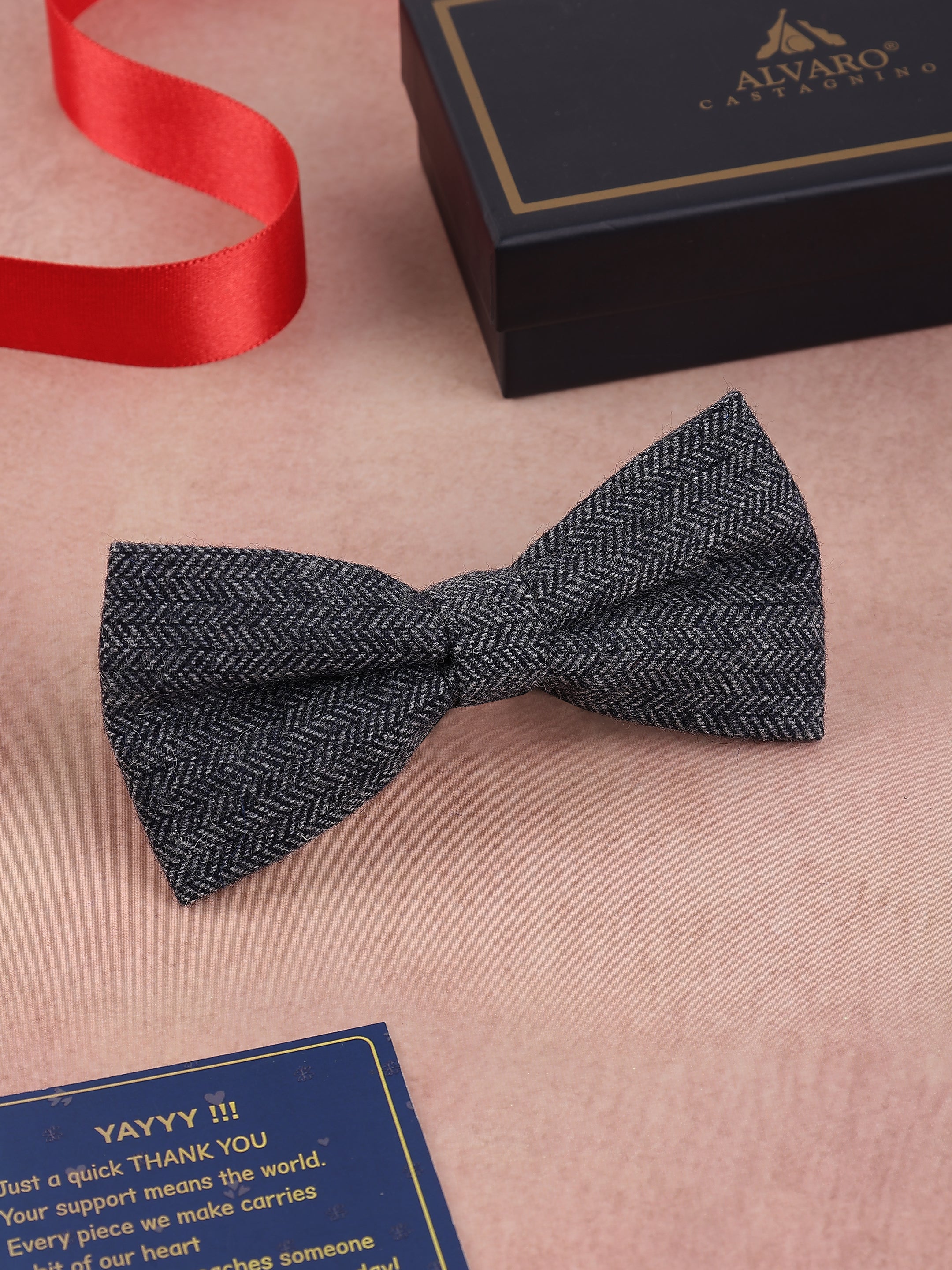 Grey Herringbone Cotton Bow Tie