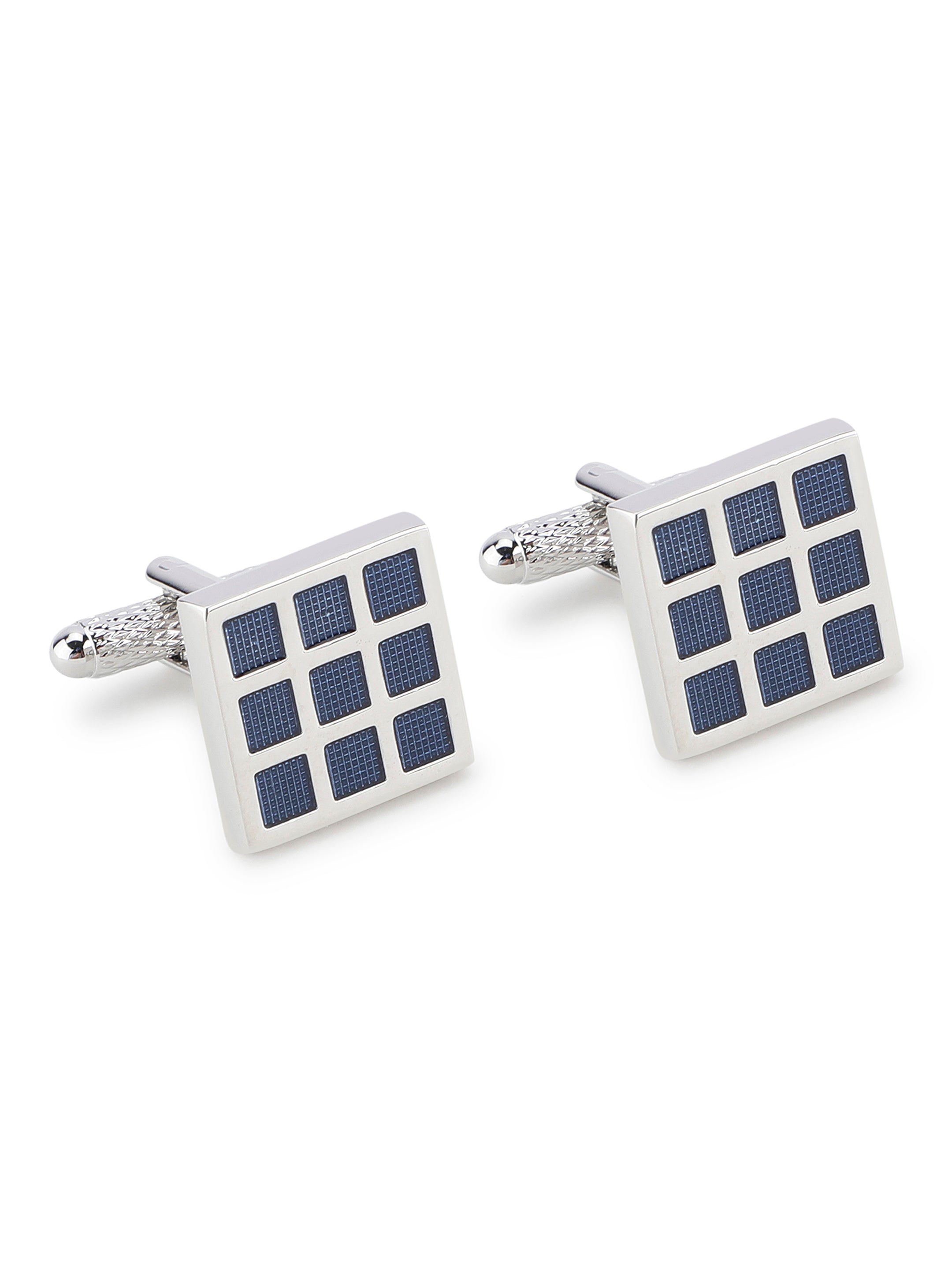Silver & Navy Blue Grid Cufflink