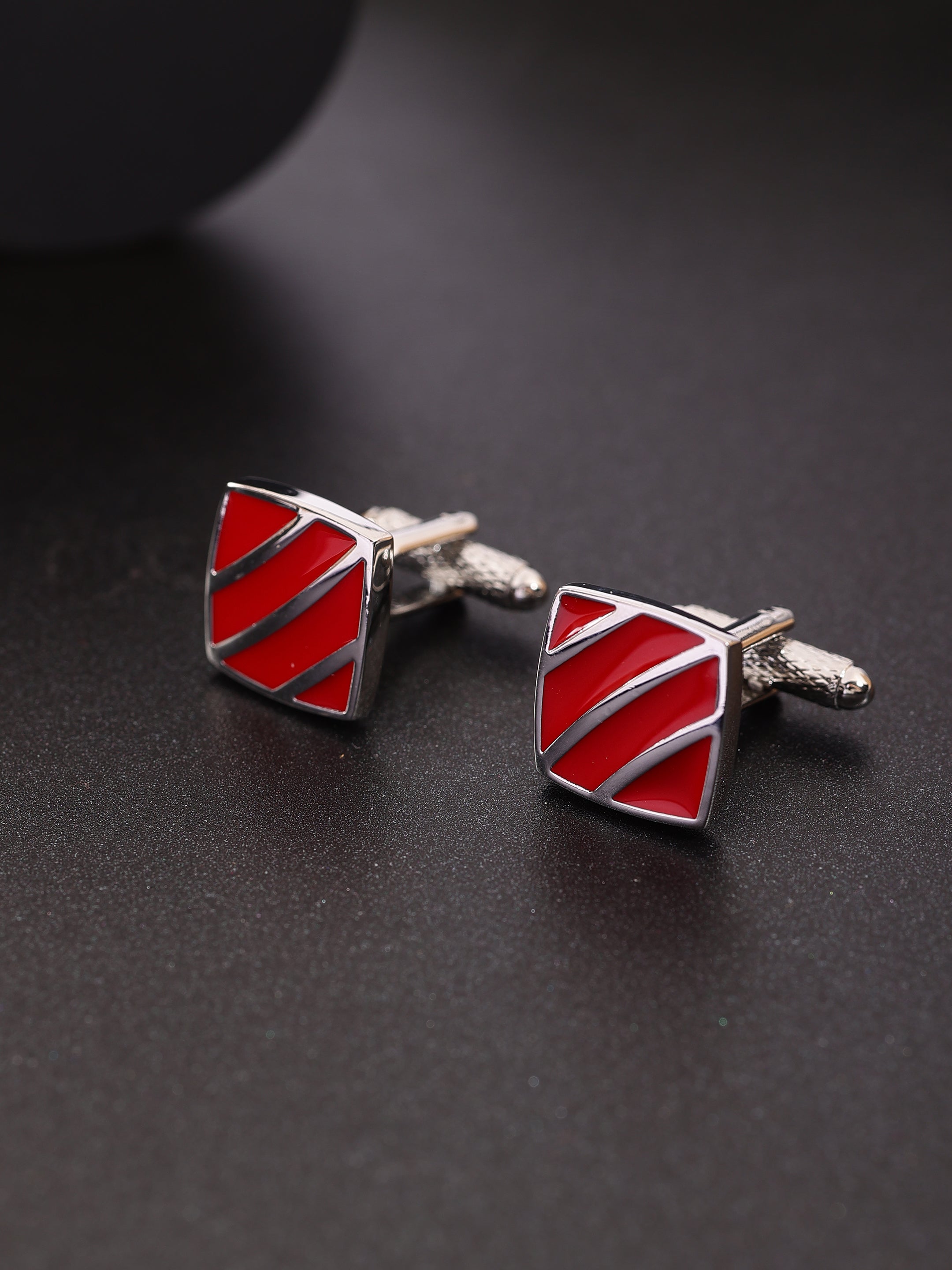Silver & Red Enamel Square Cufflink