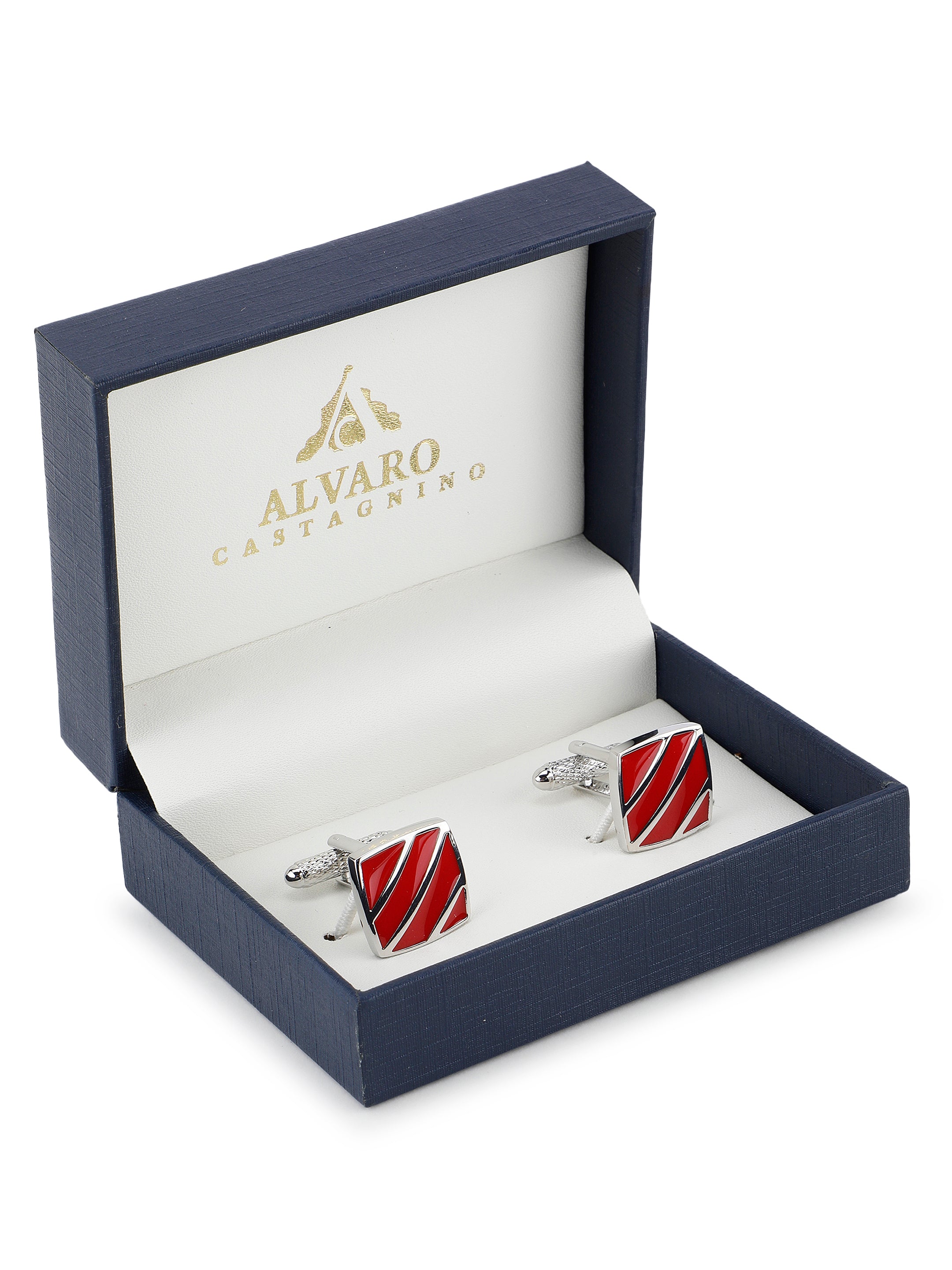 Silver & Red Enamel Square Cufflink