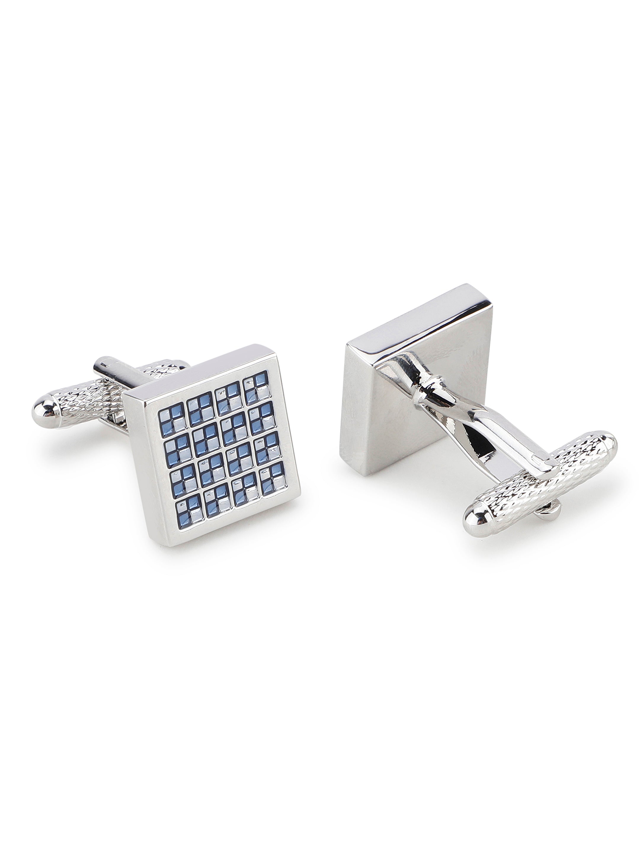 Silver Blue Crystal Grid Cufflink