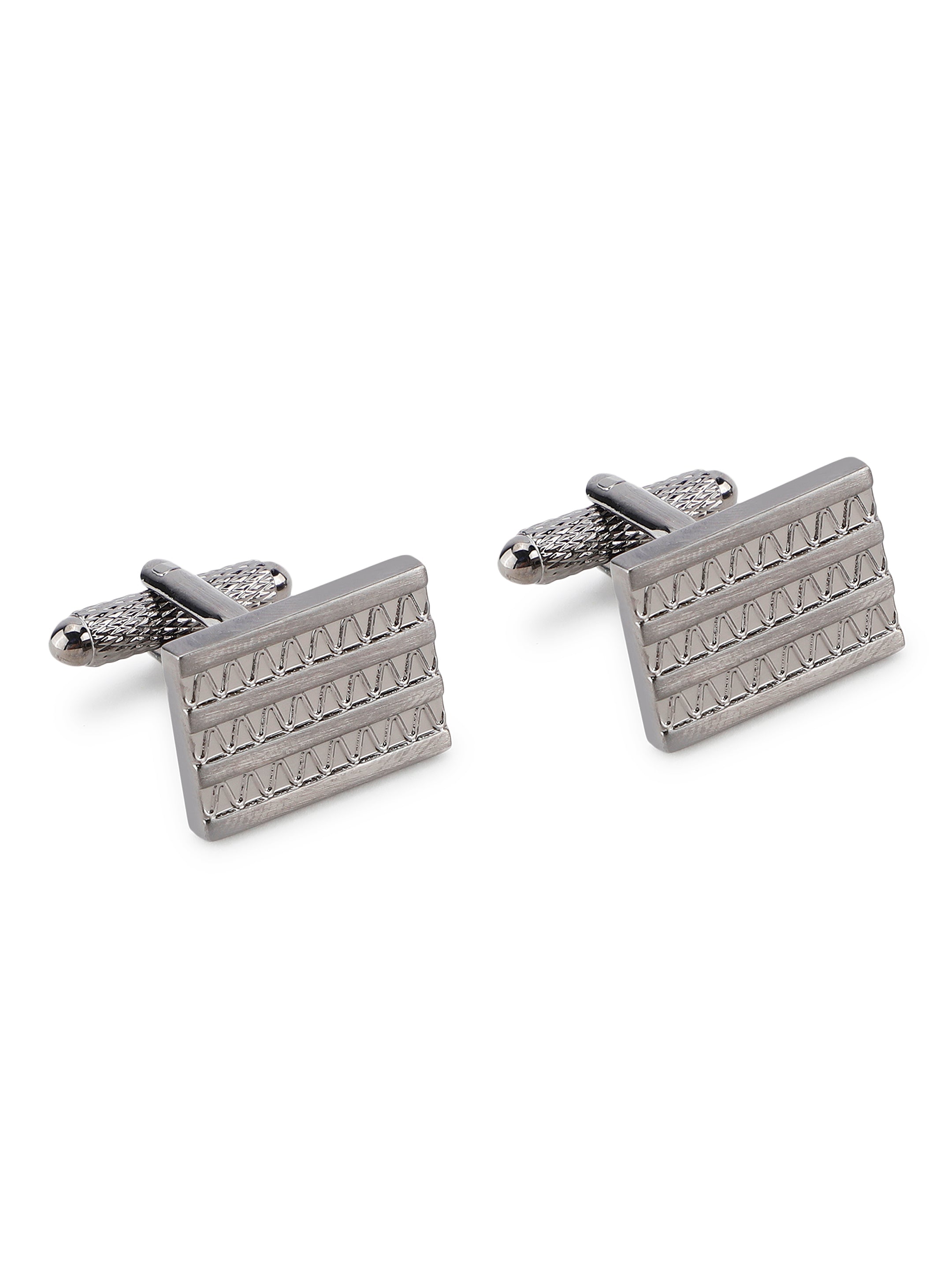 Grey Geometric Engraved Cufflink