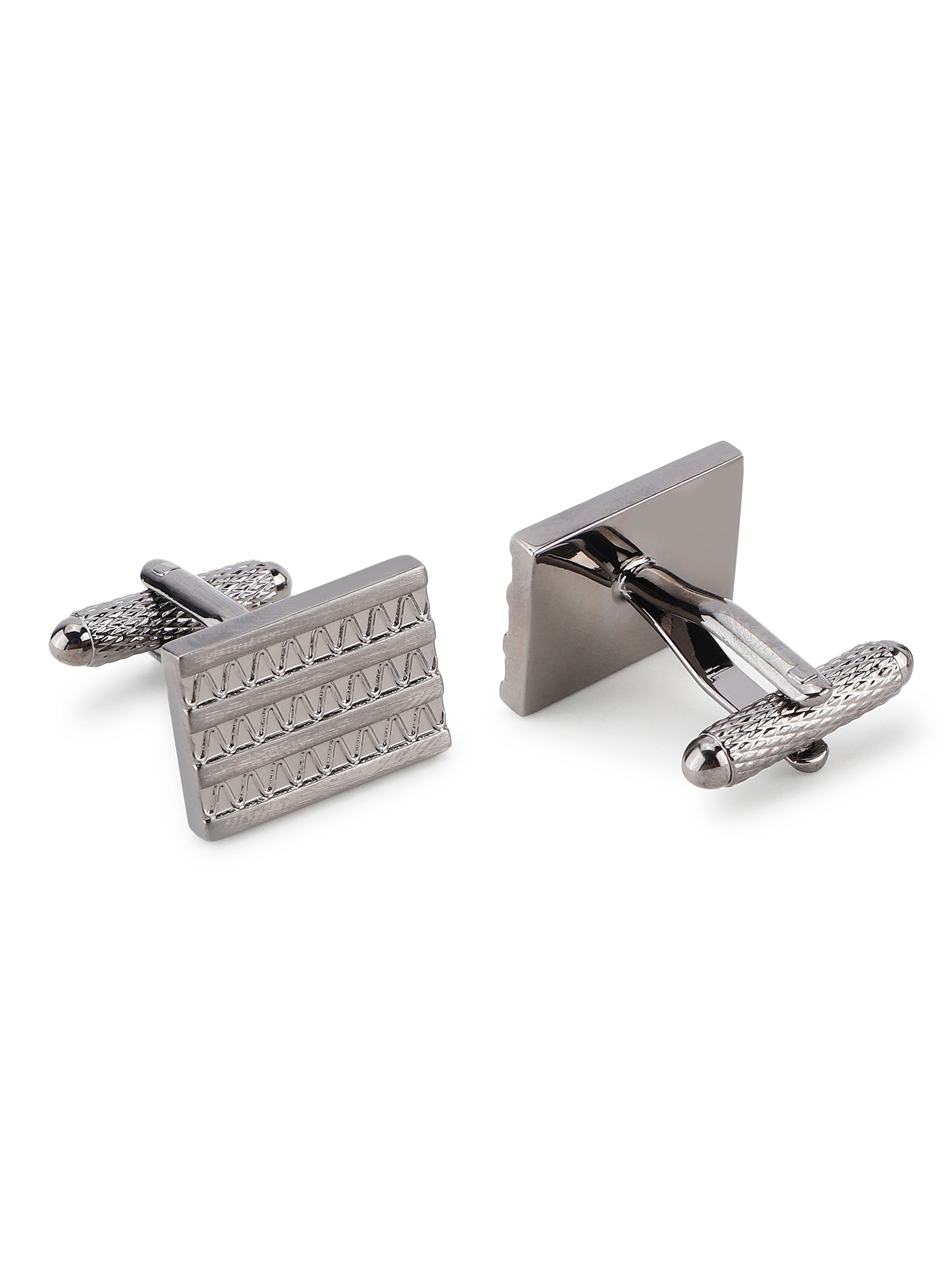 Grey Geometric Engraved Cufflink