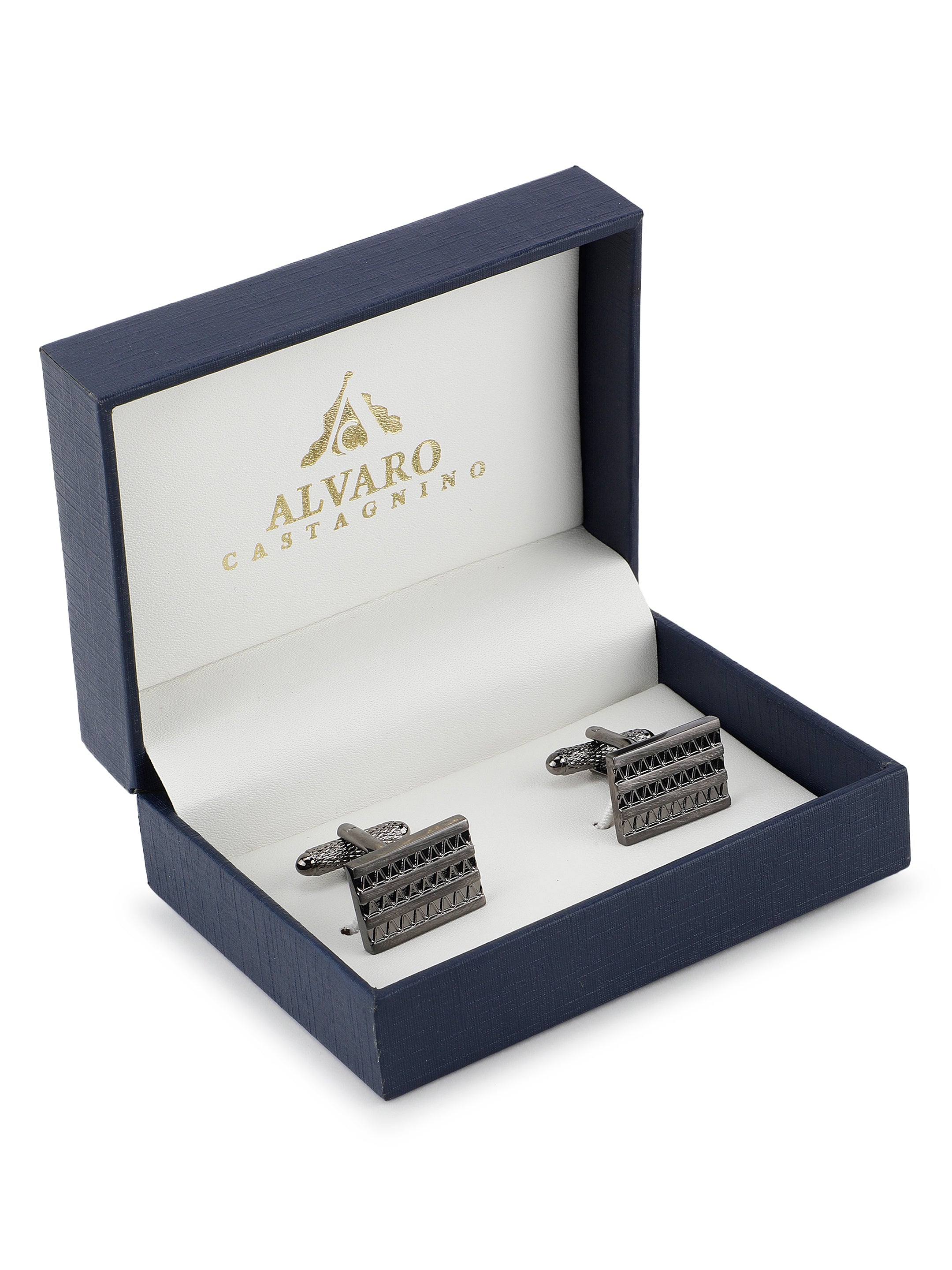 Grey Geometric Engraved Cufflink