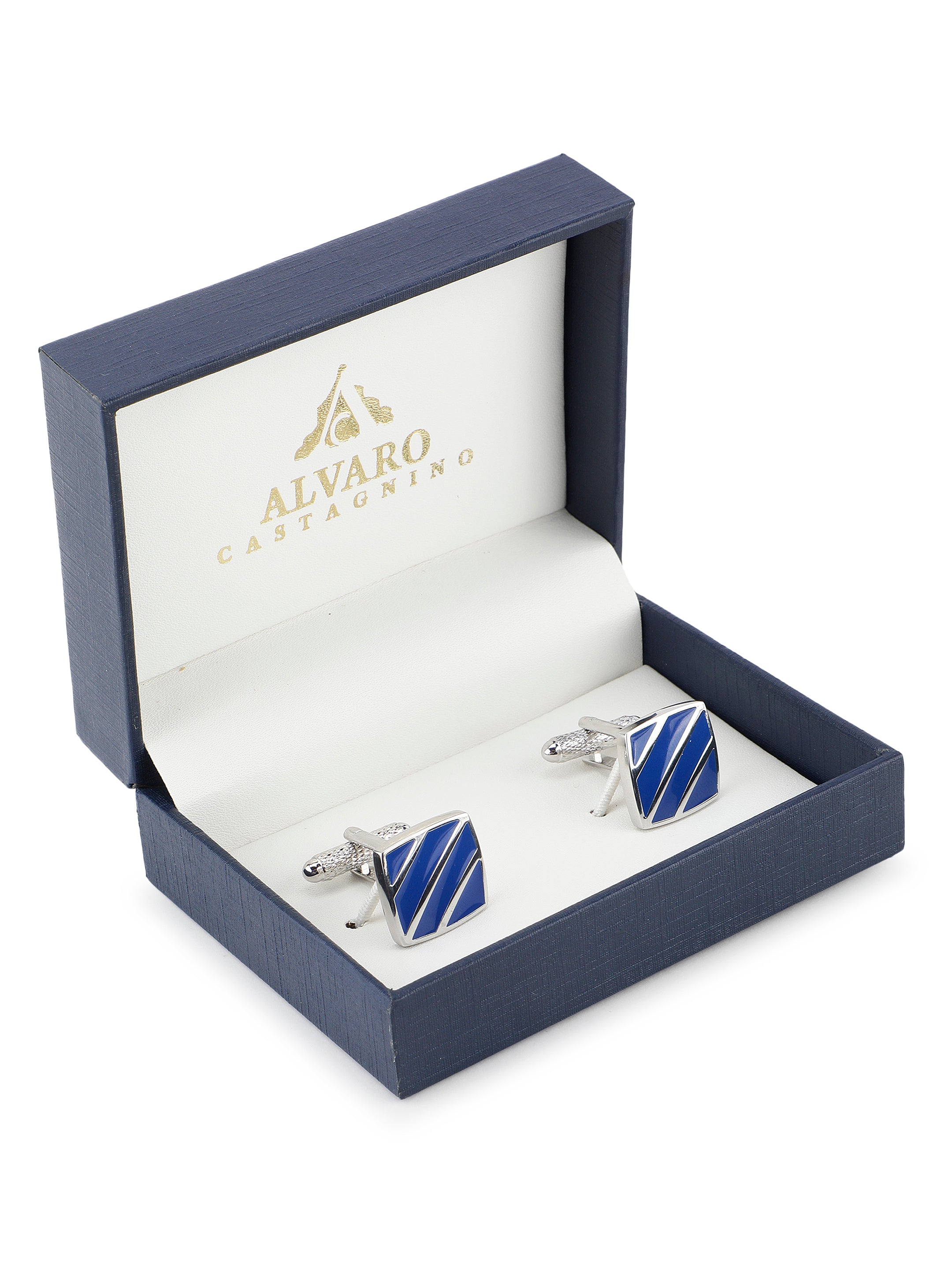 Silver & Blue Enamel Square Cufflink