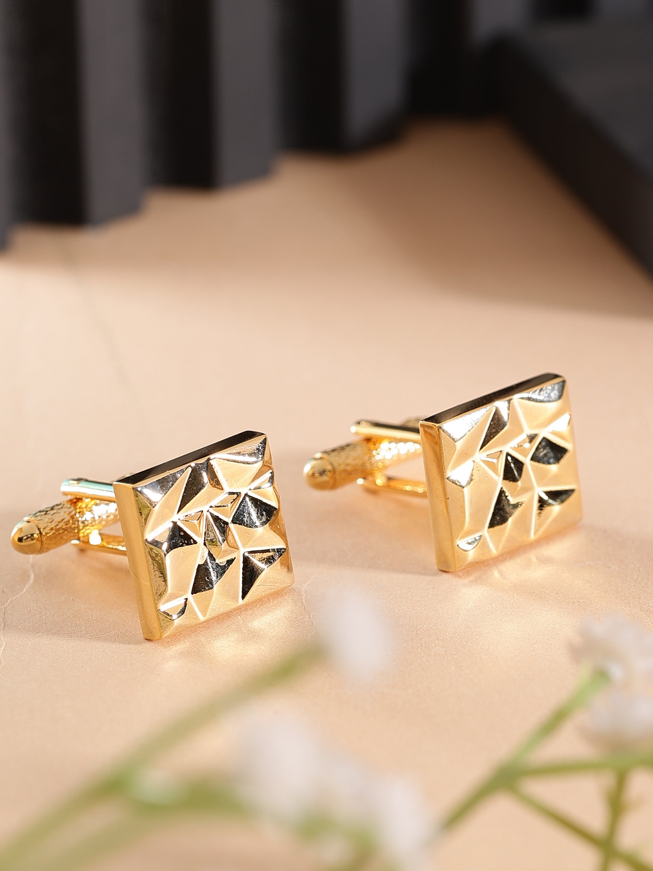Gold Faceted Square Cufflink