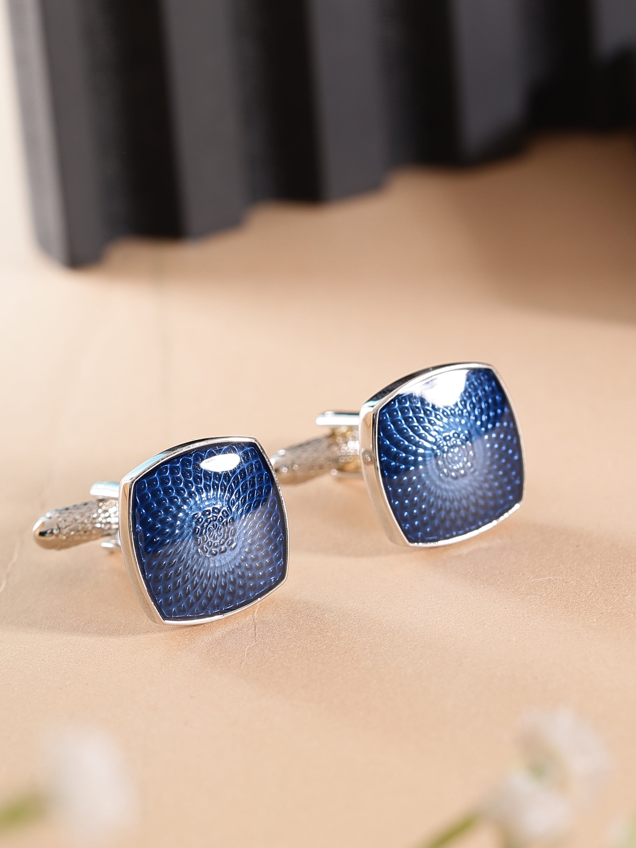 Silver Blue Textured Cufflink