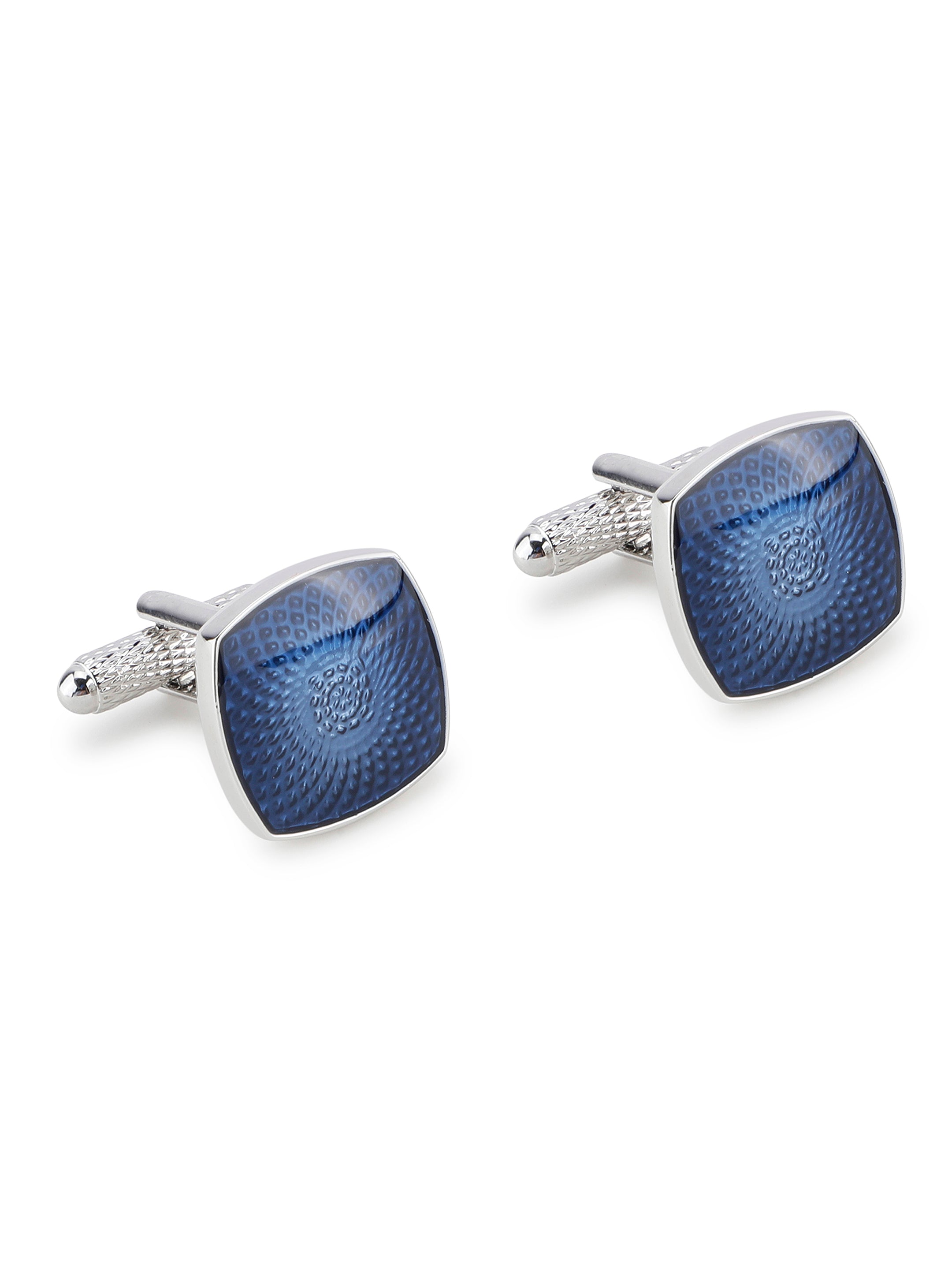 Silver Blue Textured Cufflink