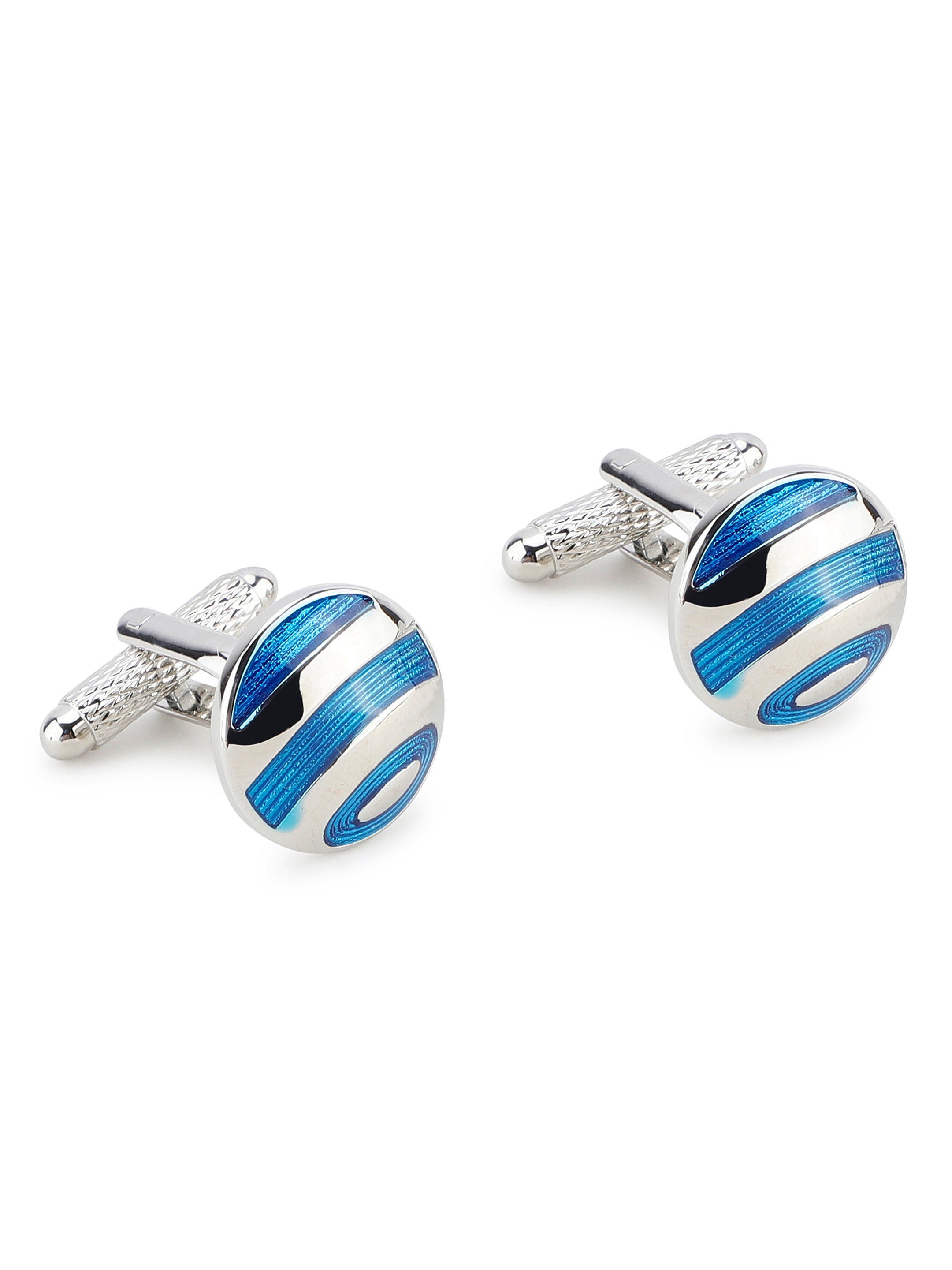 Silver & Blue Enamel Round Cufflink