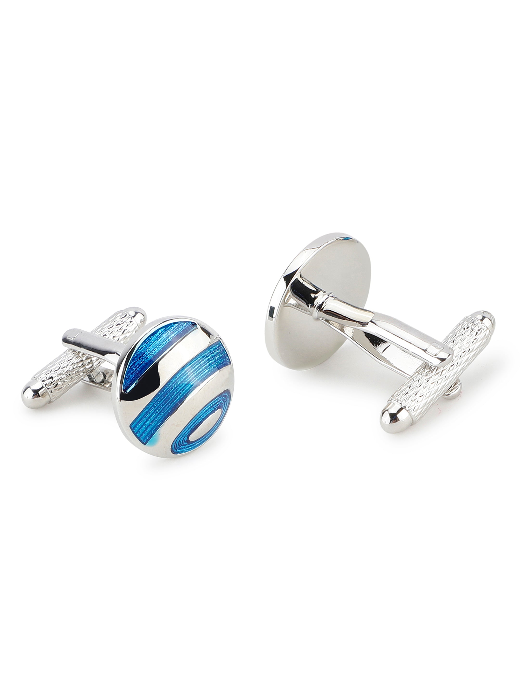 Silver & Blue Enamel Round Cufflink