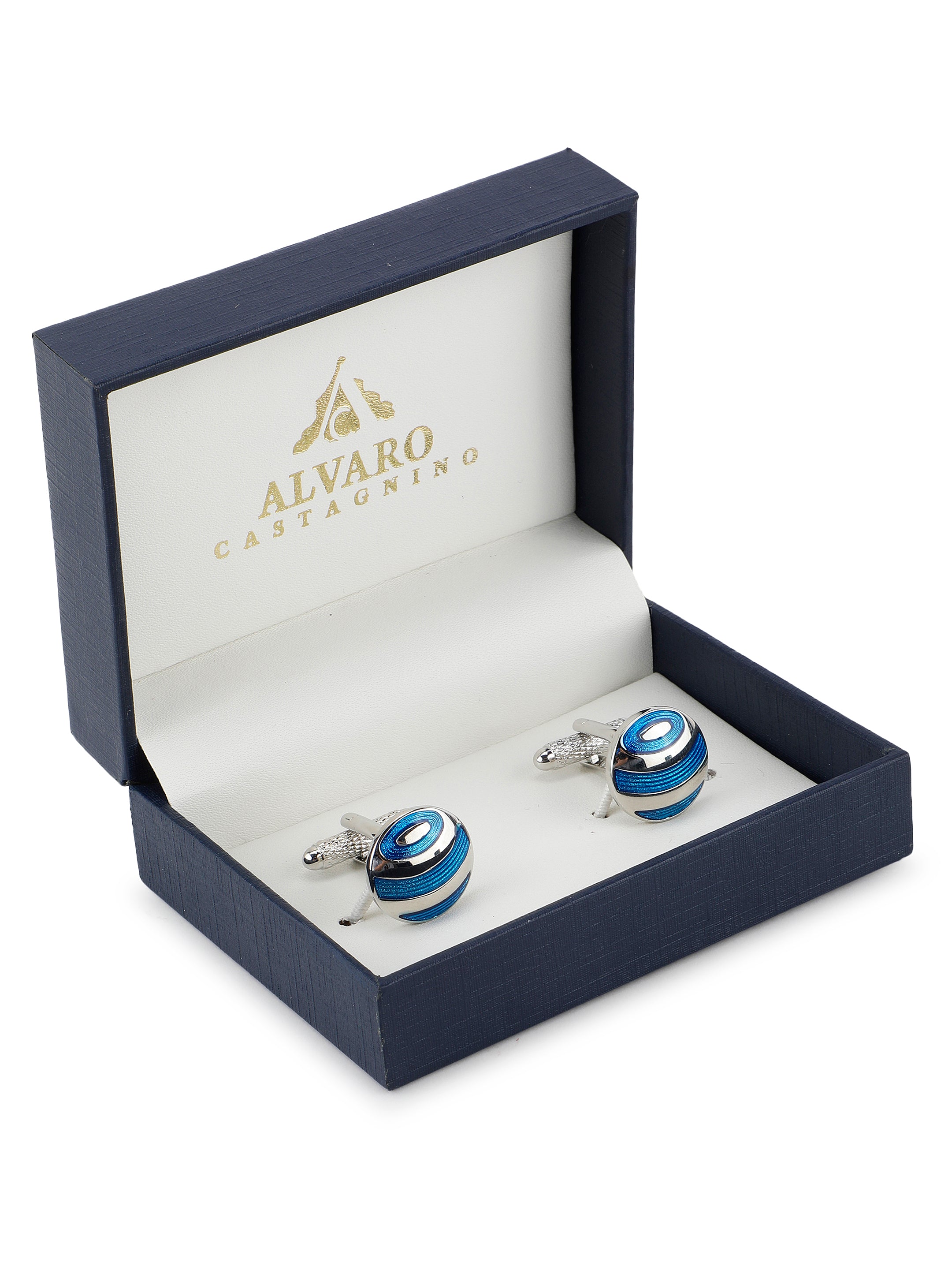 Silver & Blue Enamel Round Cufflink