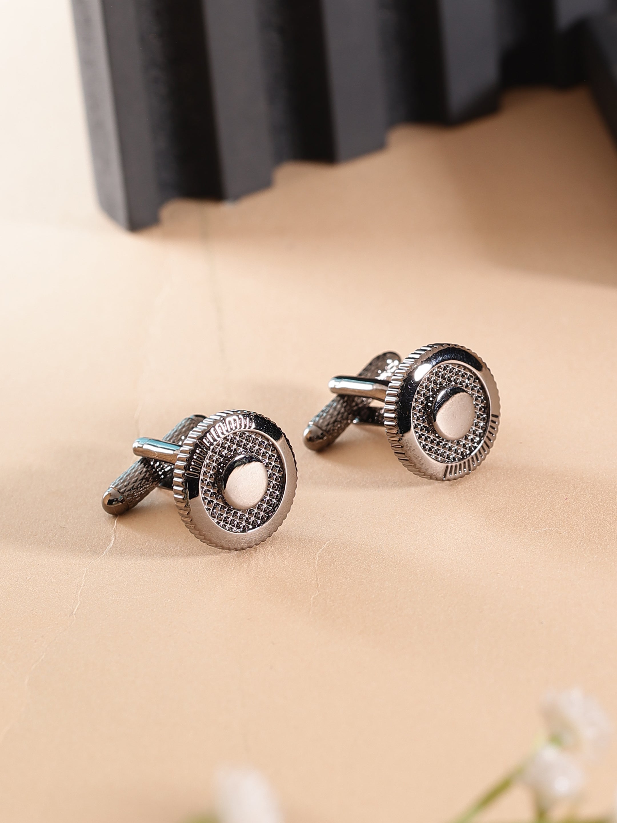 Silver Textured Round Cufflink