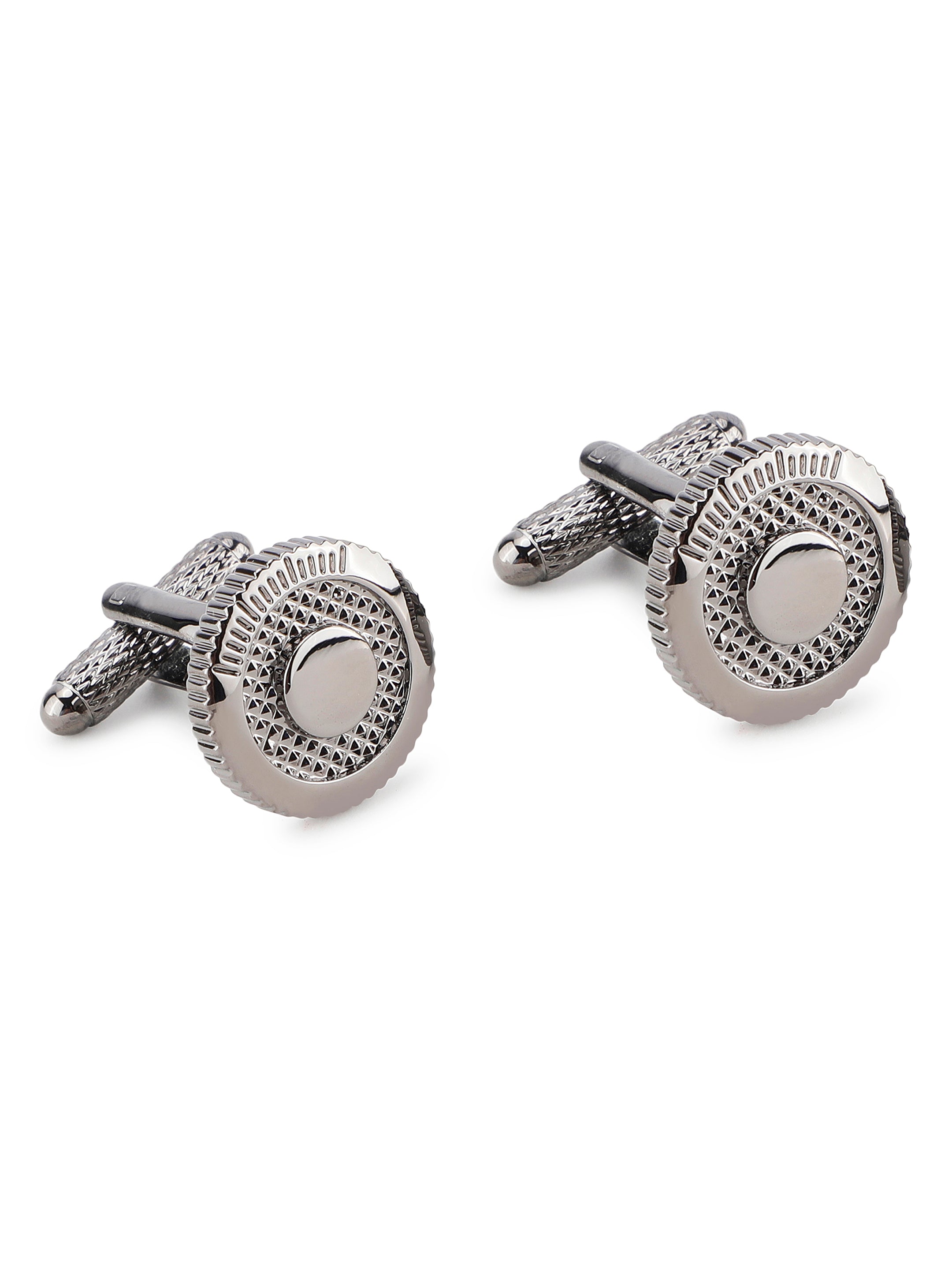 Silver Textured Round Cufflink