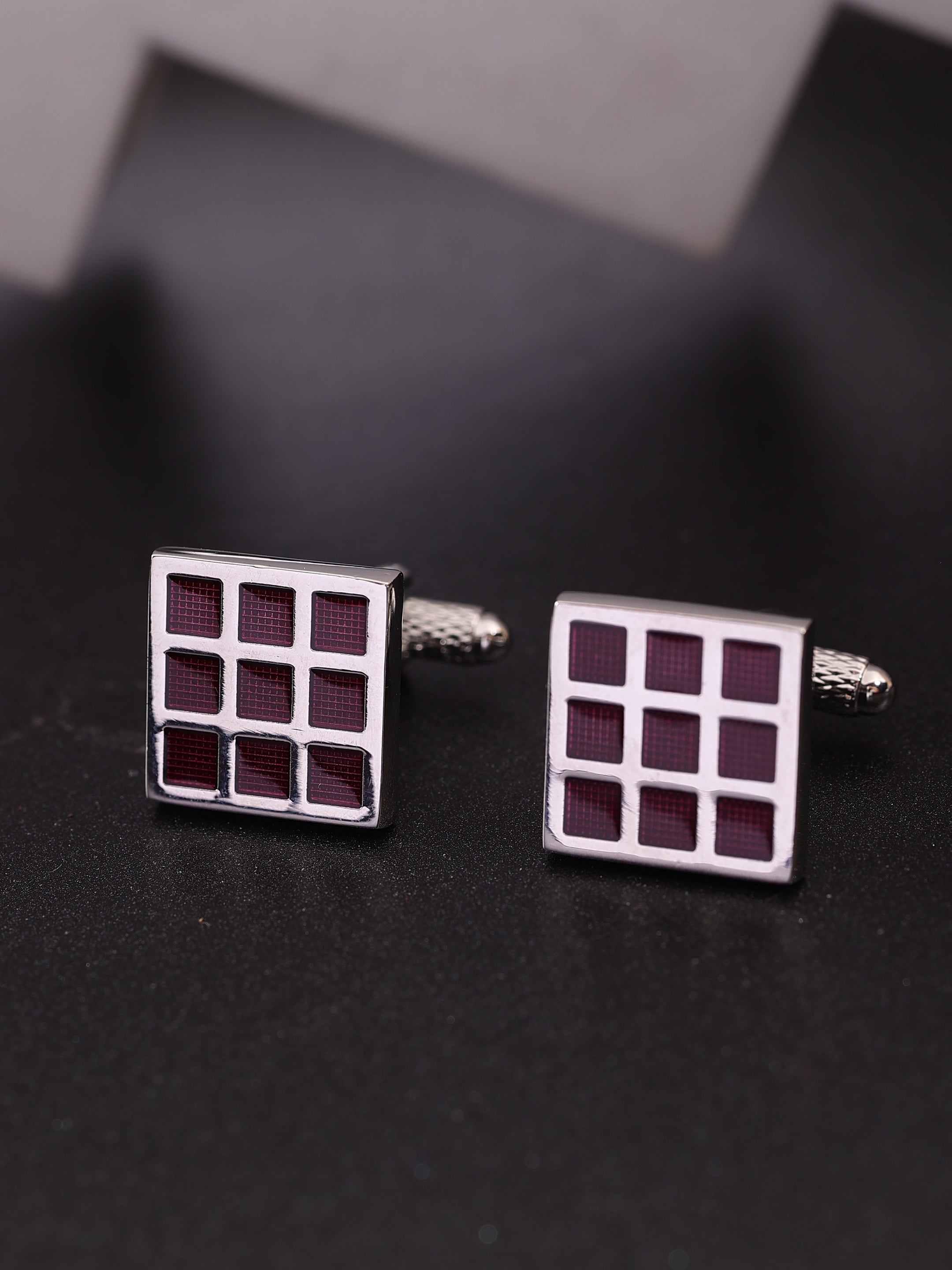Silver & Red Grid Cufflink