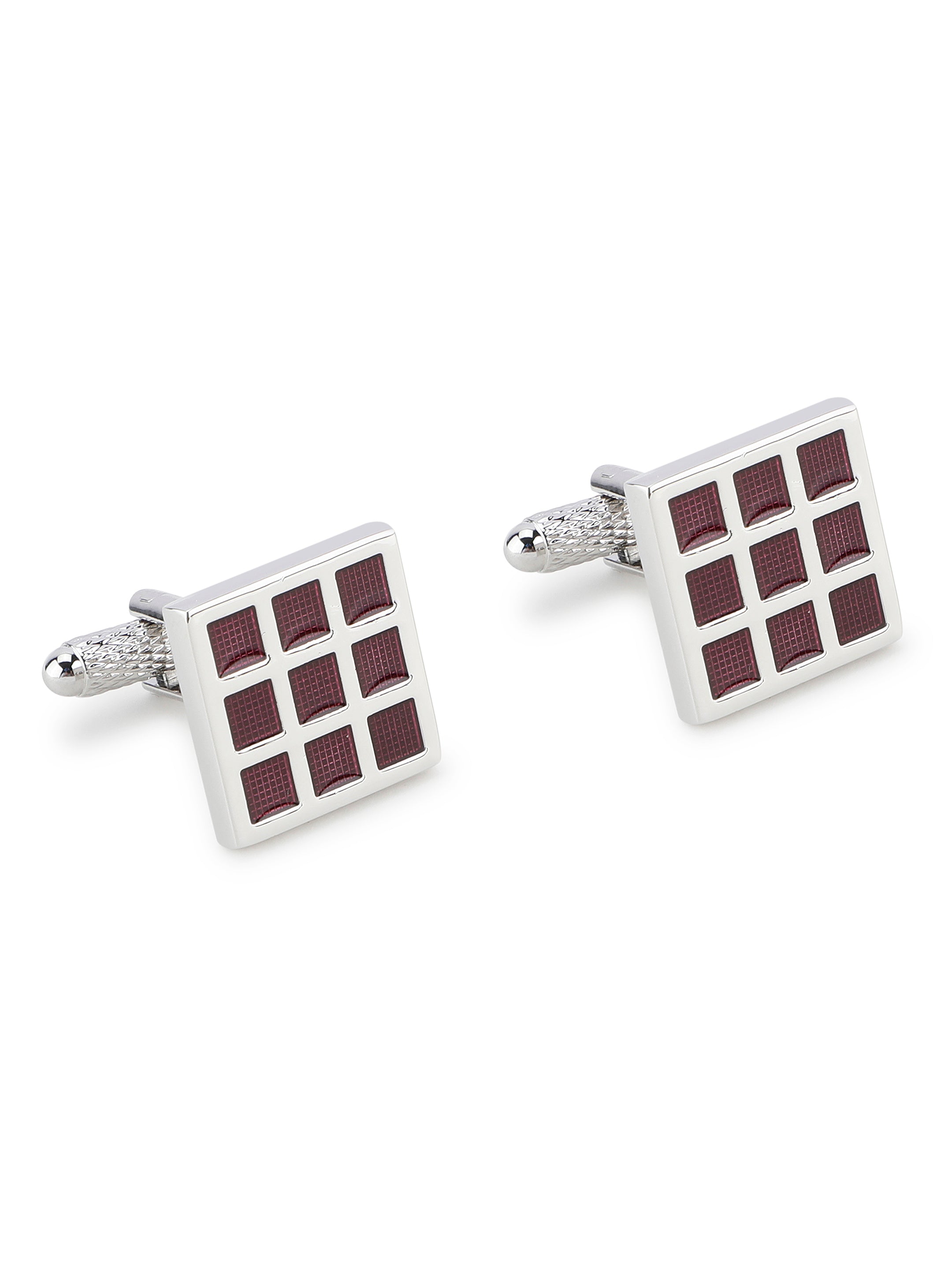 Silver & Red Grid Cufflink
