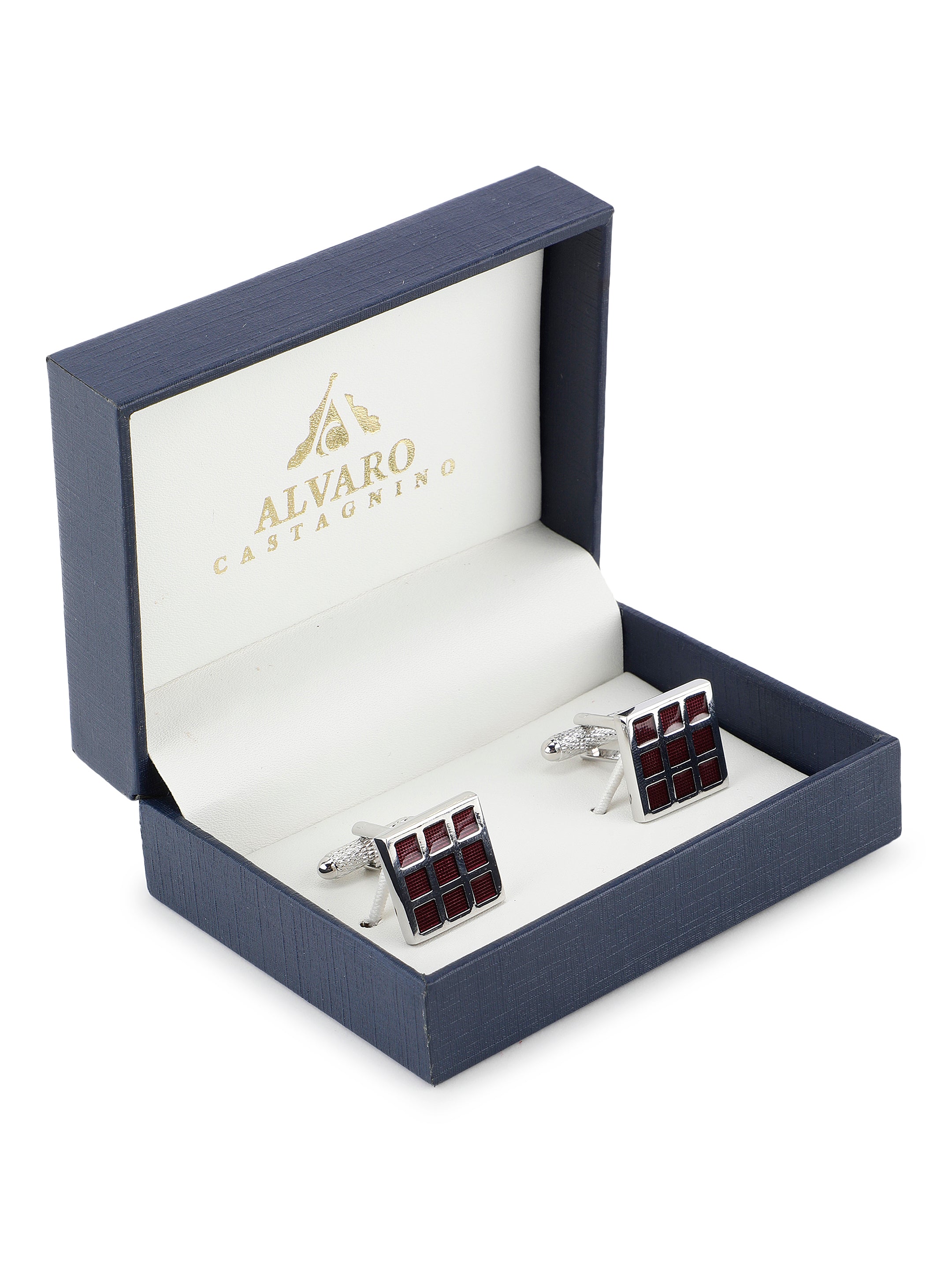 Silver & Red Grid Cufflink