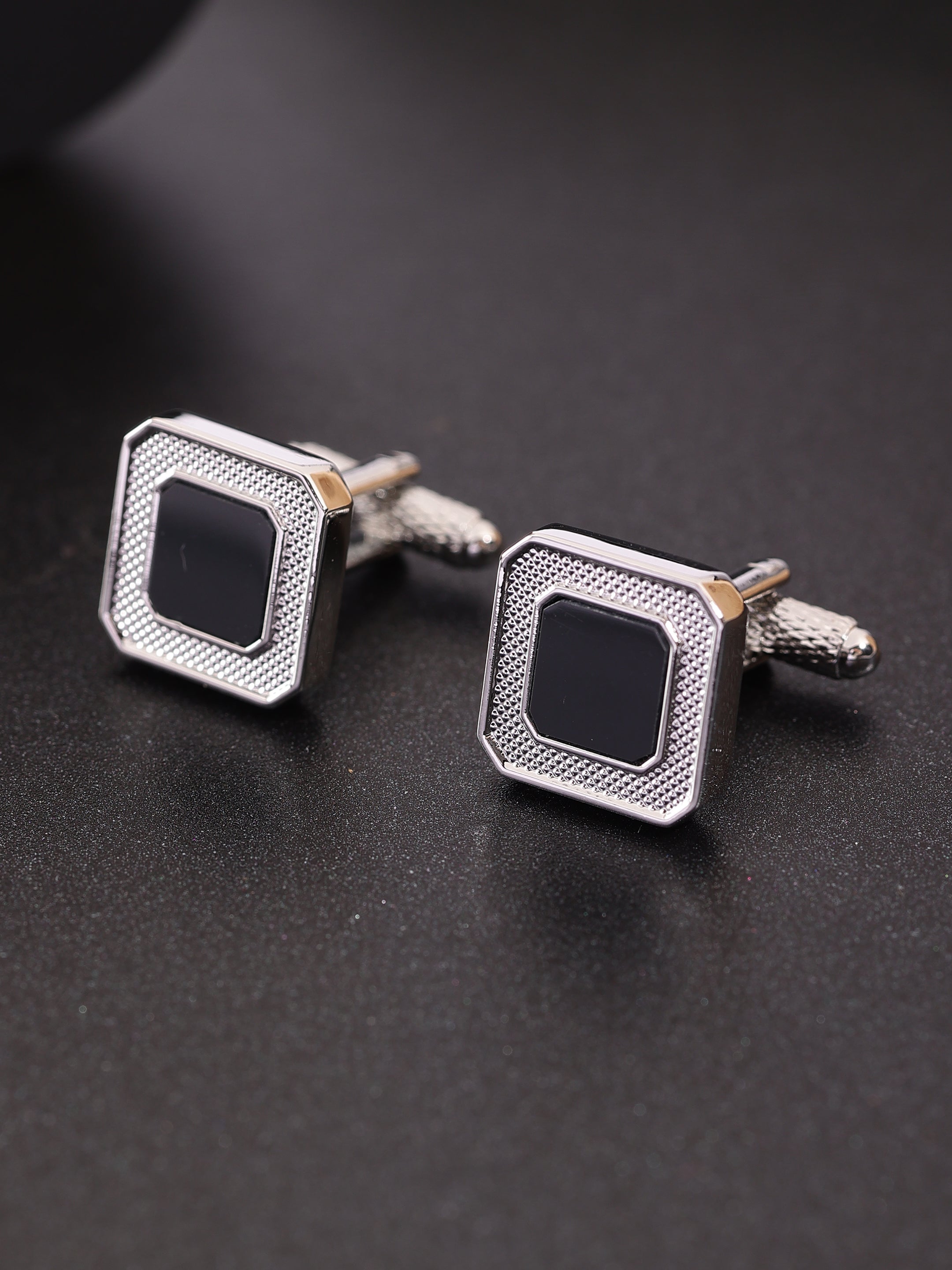 Silver & Black Geometric Cufflink