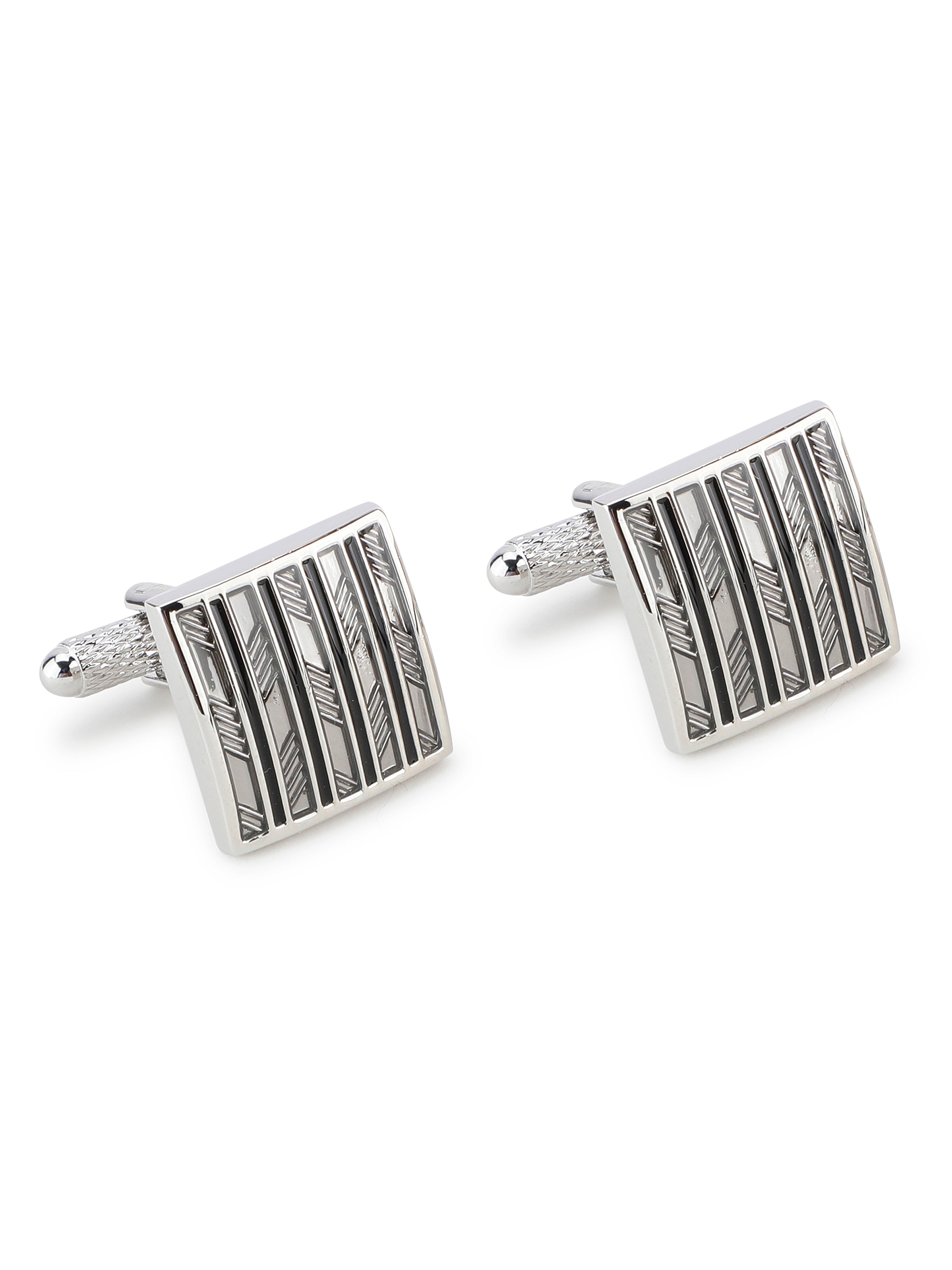Silver Geometric Stripe Cufflink